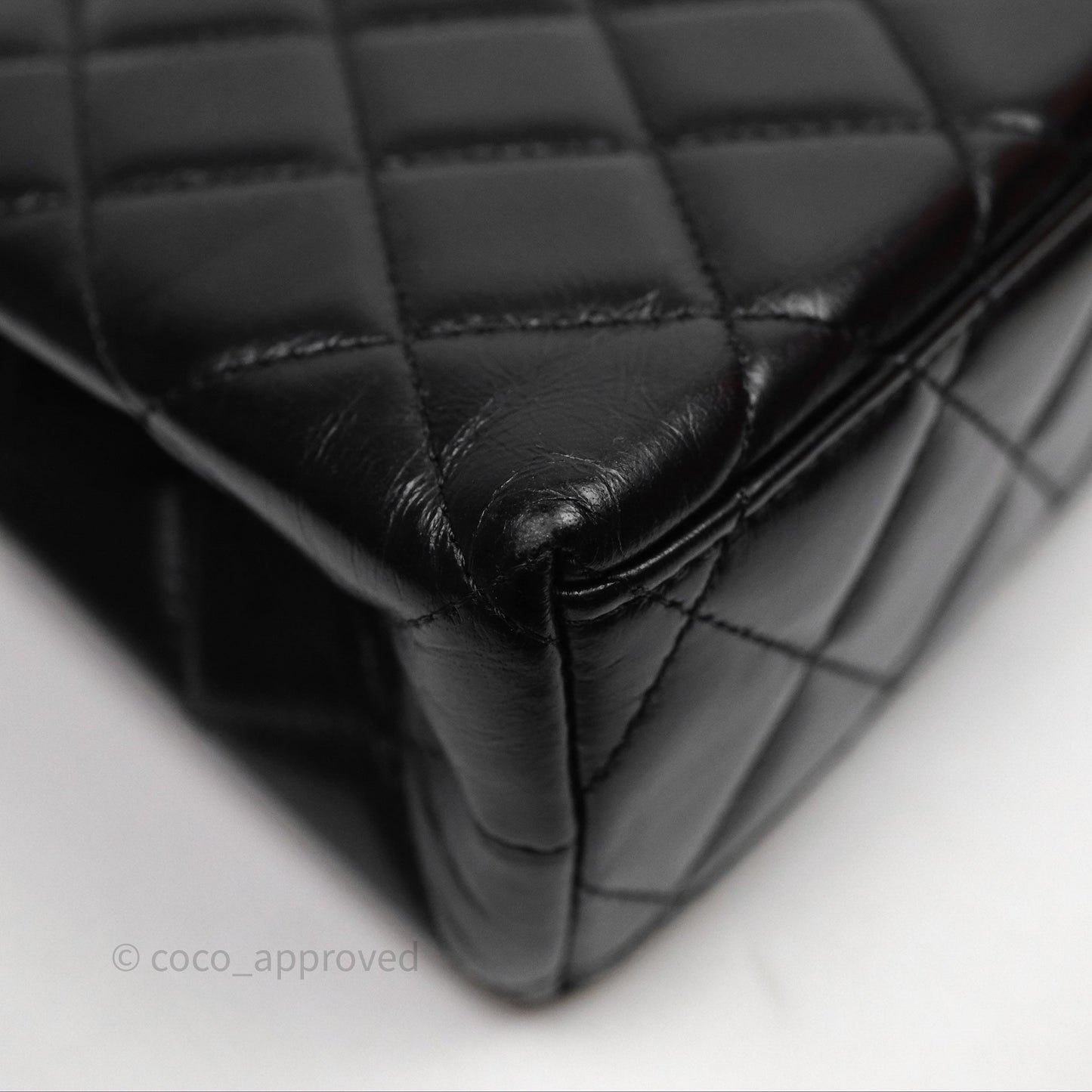 Chanel Kelly Bag Quilted Black Shiny Crumpled Calfskin Aged Gold Hardware