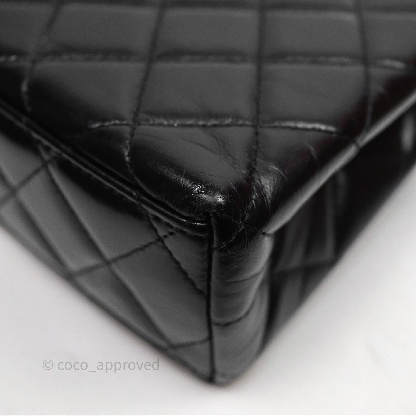Chanel Kelly Bag Quilted Black Shiny Crumpled Calfskin Aged Gold Hardware