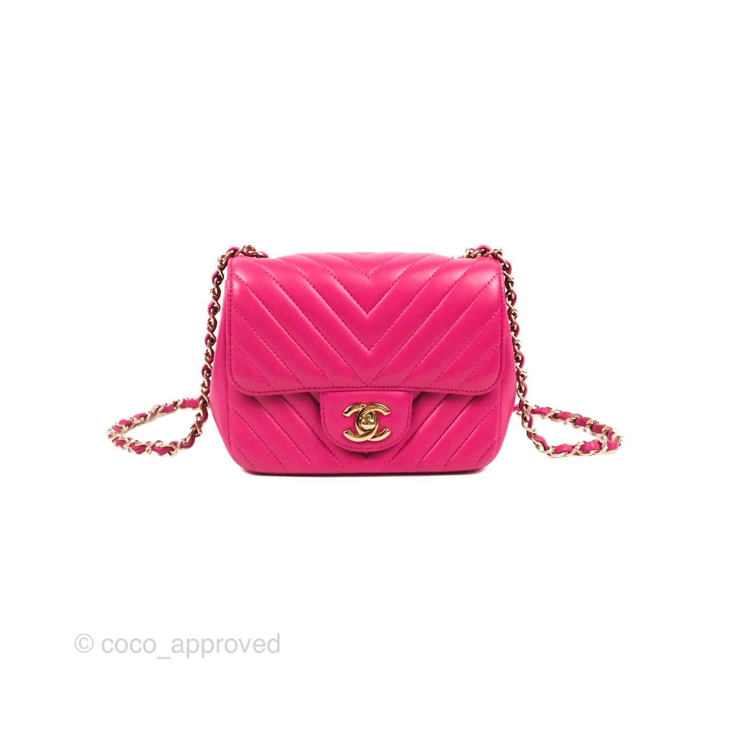 Chanel Chevron Mini Square Flap Pink Lambskin Gold Hardware