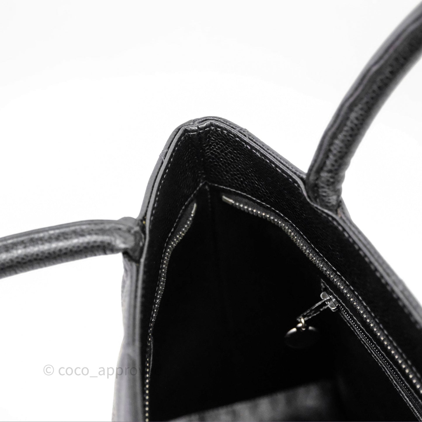 Chanel Vintage Medallion CC Black Caviar Tote Bag Silver Hardware