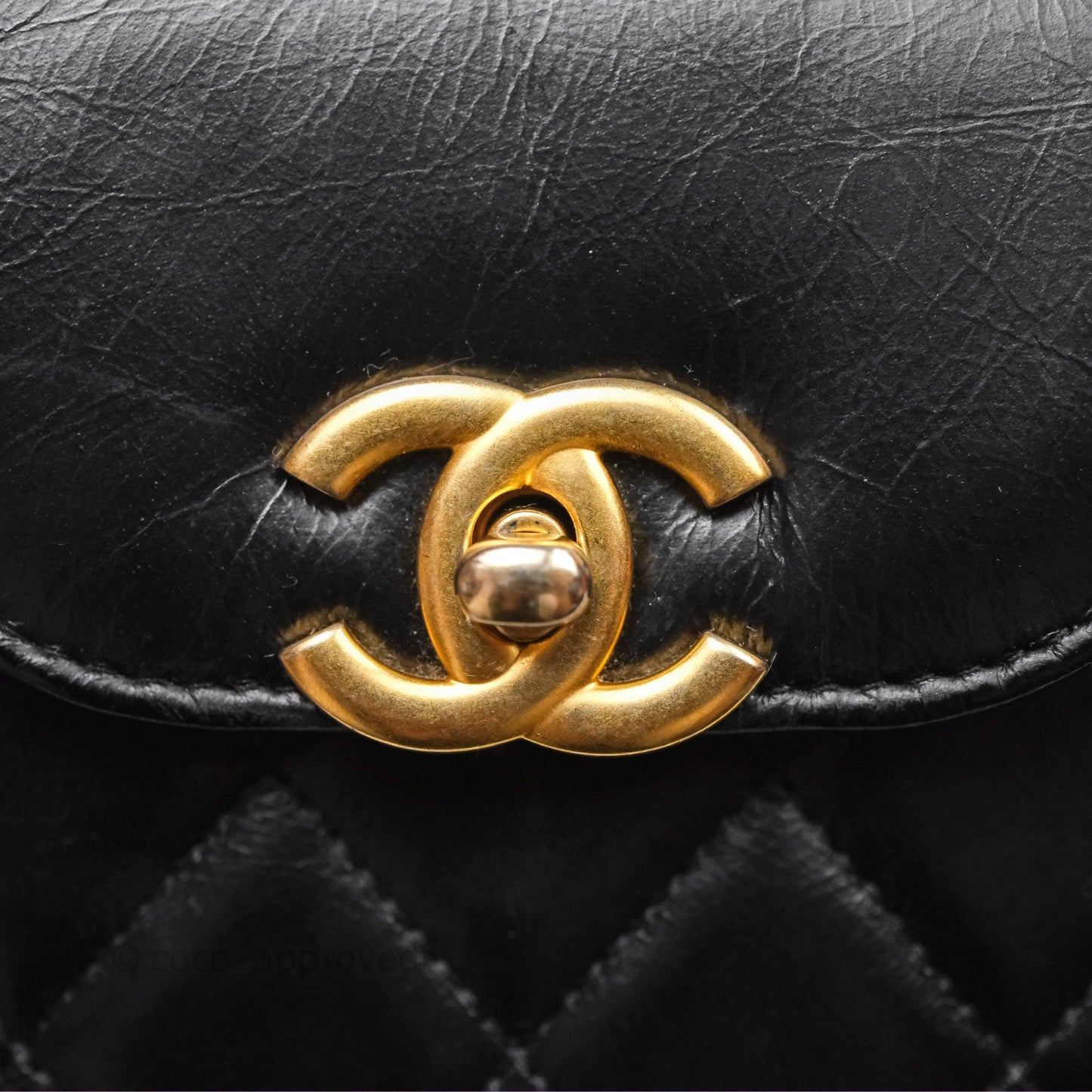 Chanel Kelly Bag Quilted Black Shiny Crumpled Calfskin Aged Gold Hardware