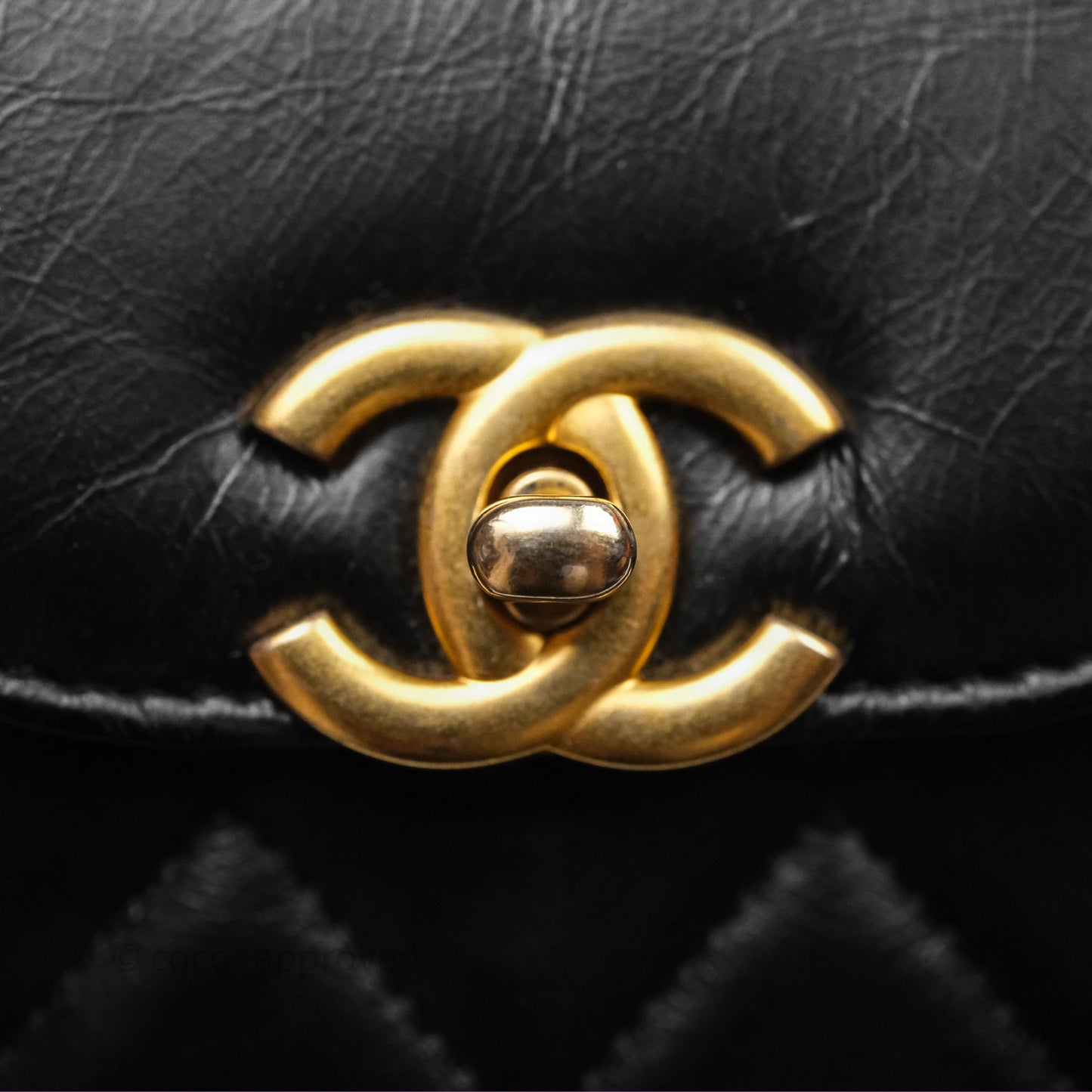 Chanel Kelly Bag Quilted Black Shiny Crumpled Calfskin Aged Gold Hardware
