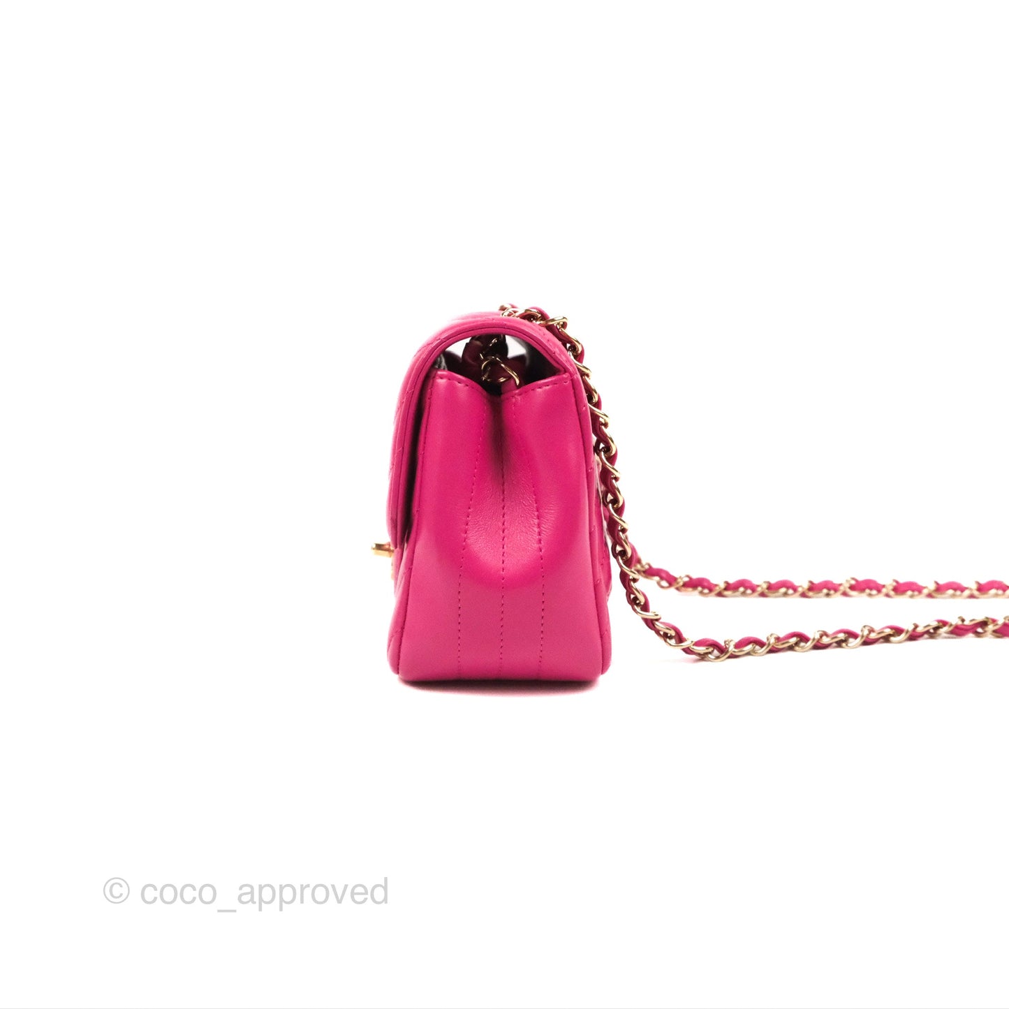 Chanel Chevron Mini Square Flap Pink Lambskin Gold Hardware