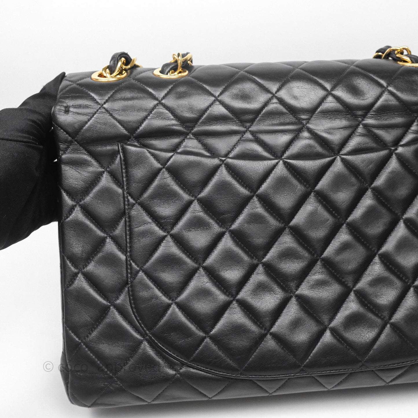 Chanel Vintage Jumbo Single Flap Black Lambskin 24K Gold Hardware