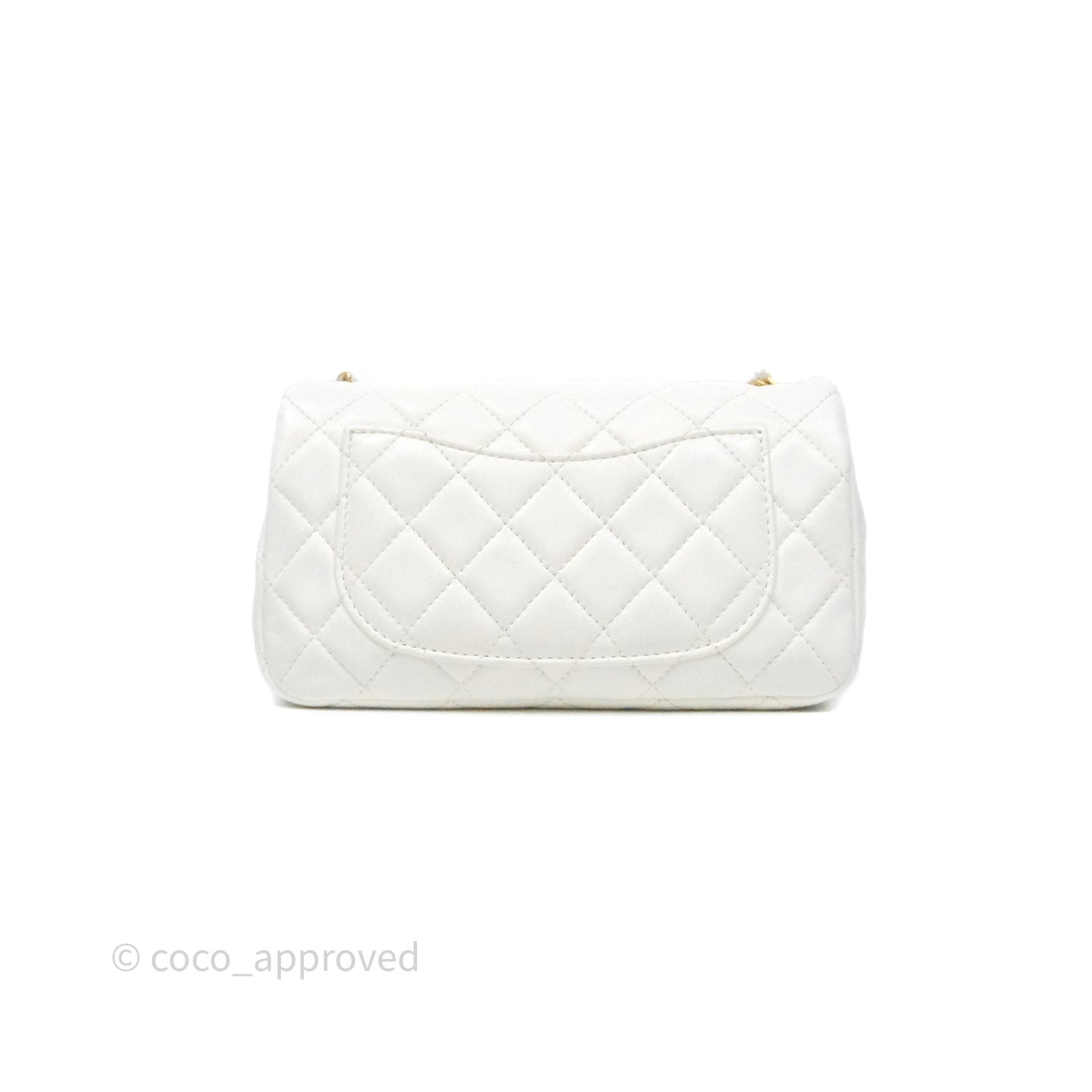 Chanel Mini Rectangular Pearl Crush Quilted White Lambskin Aged Gold Hardware