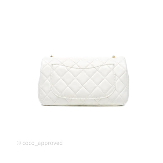 Chanel Mini Rectangular Pearl Crush Quilted White Lambskin Aged Gold Hardware