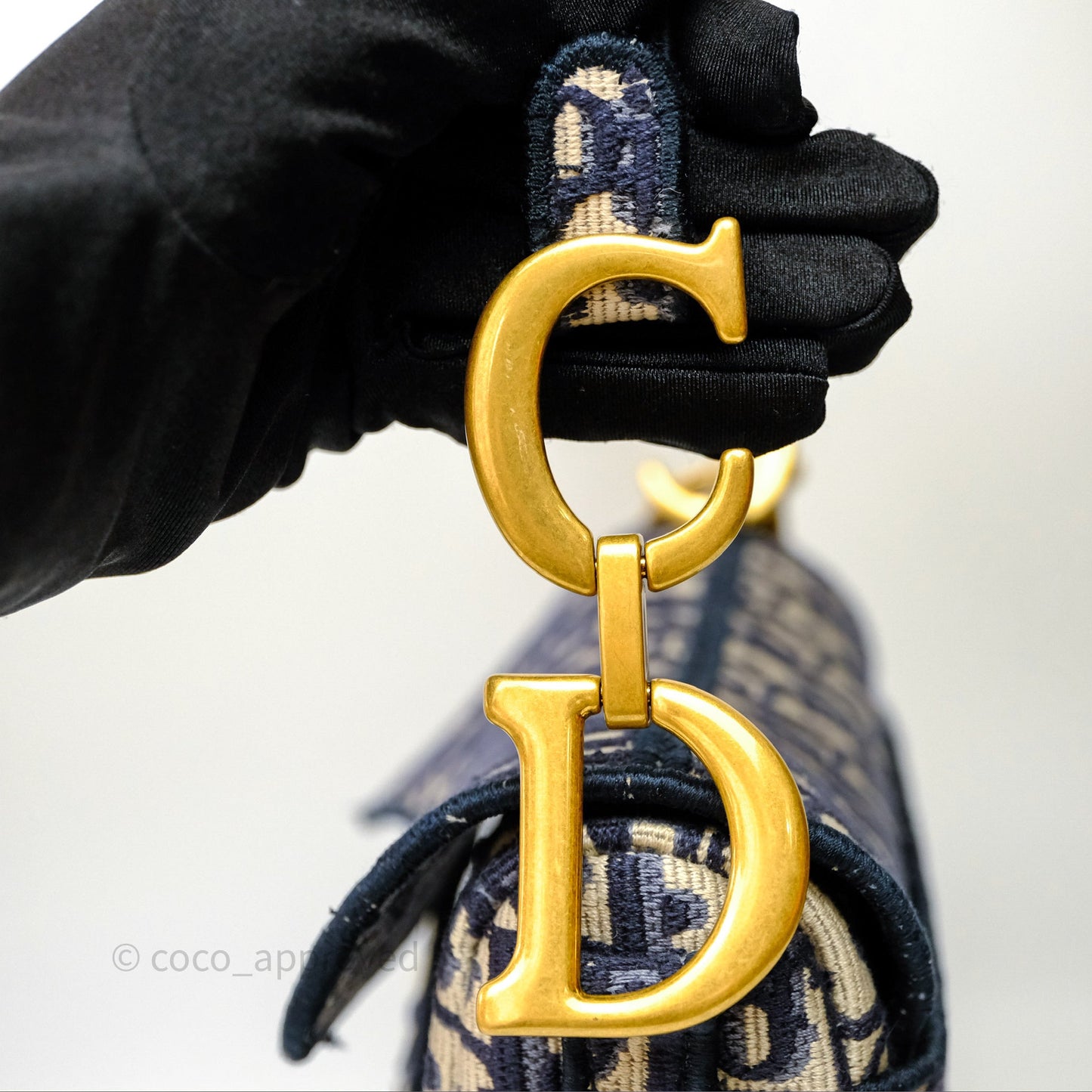 Christian Dior Saddle Bag Navy Dior Oblique Embroidery Gold Hardware