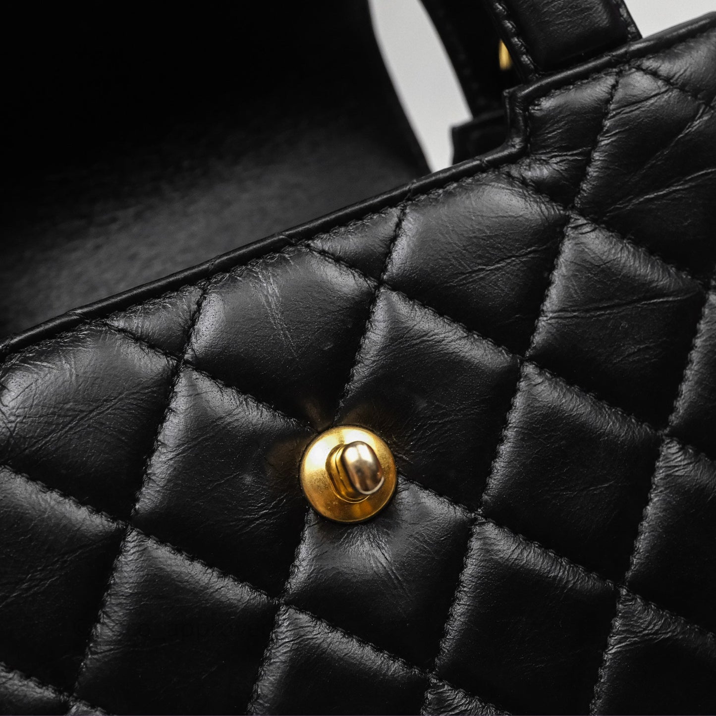 Chanel Kelly Bag Quilted Black Shiny Crumpled Calfskin Aged Gold Hardware
