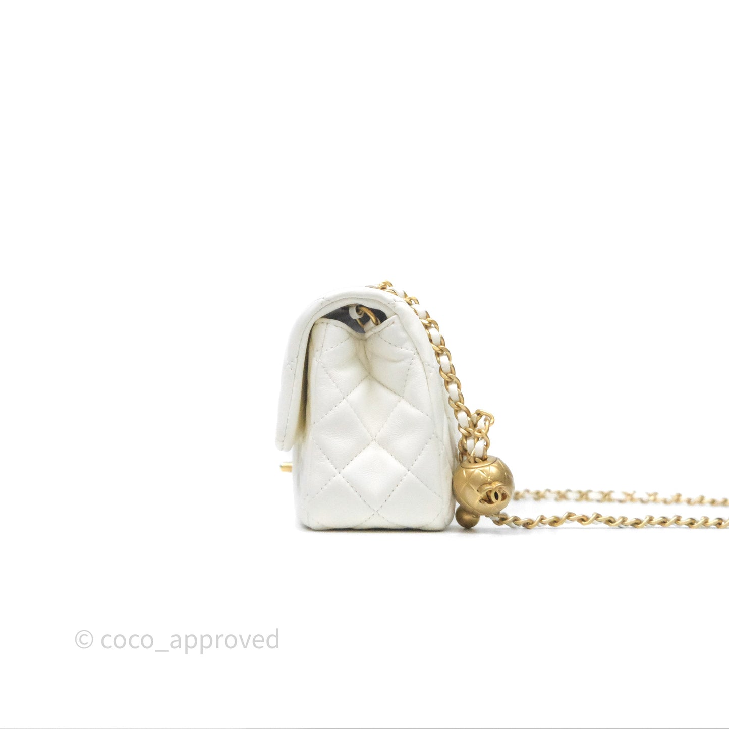 Chanel Mini Rectangular Pearl Crush Quilted White Lambskin Aged Gold Hardware