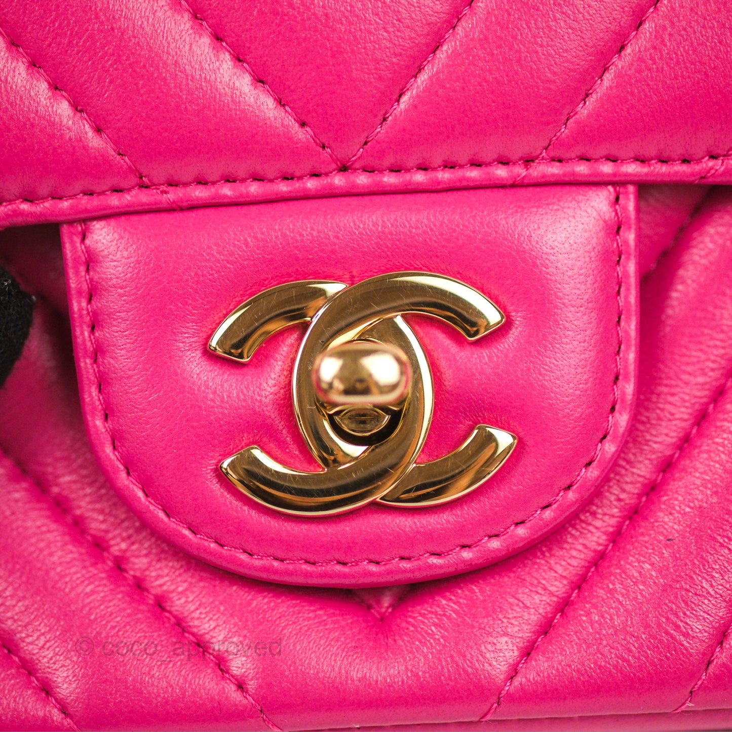 Chanel Chevron Mini Square Flap Pink Lambskin Gold Hardware
