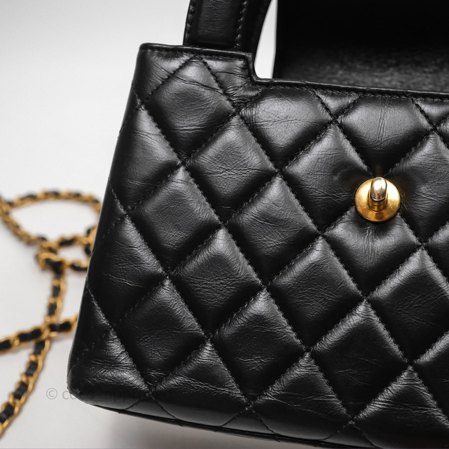 Chanel Kelly Bag Quilted Black Shiny Crumpled Calfskin Aged Gold Hardware