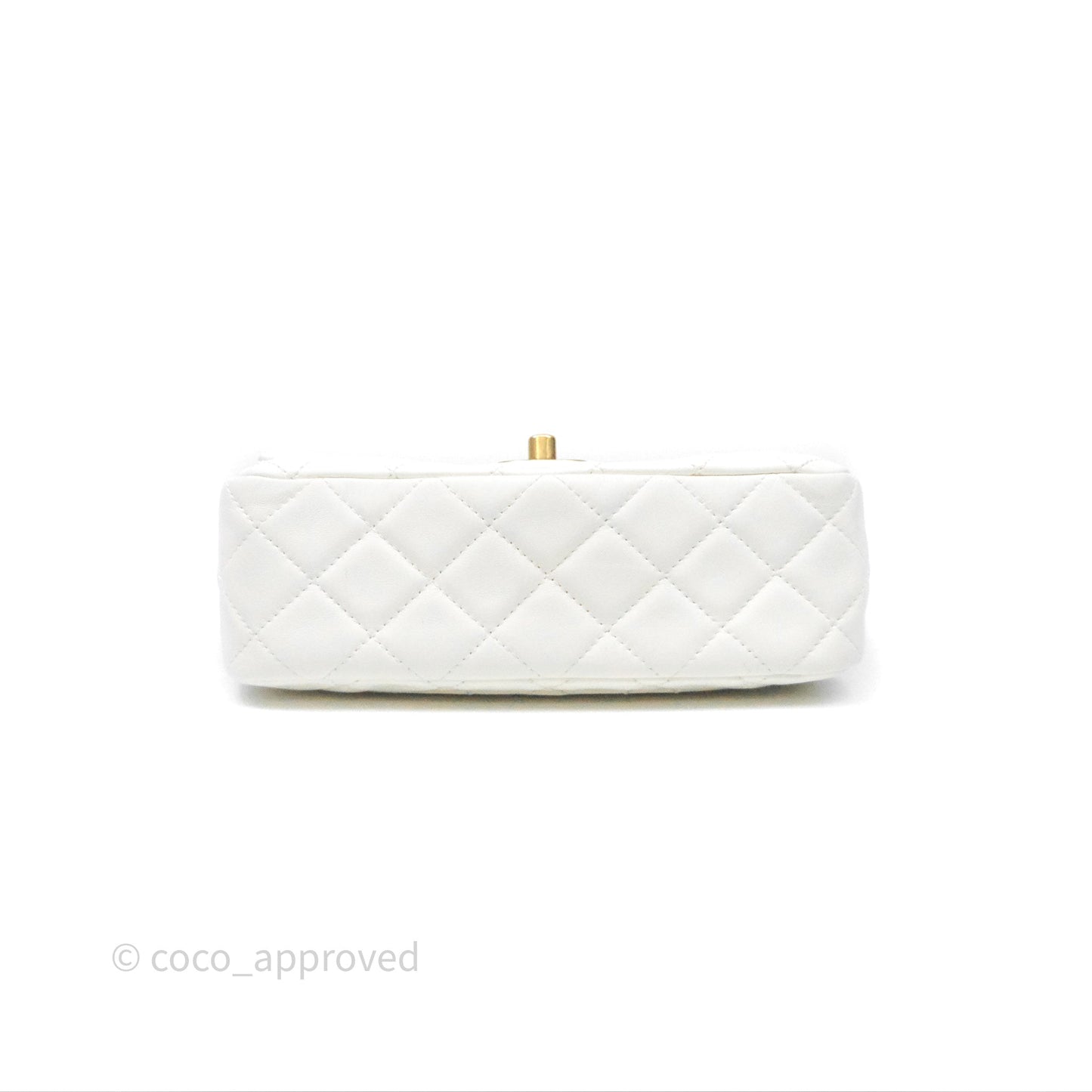 Chanel Mini Rectangular Pearl Crush Quilted White Lambskin Aged Gold Hardware