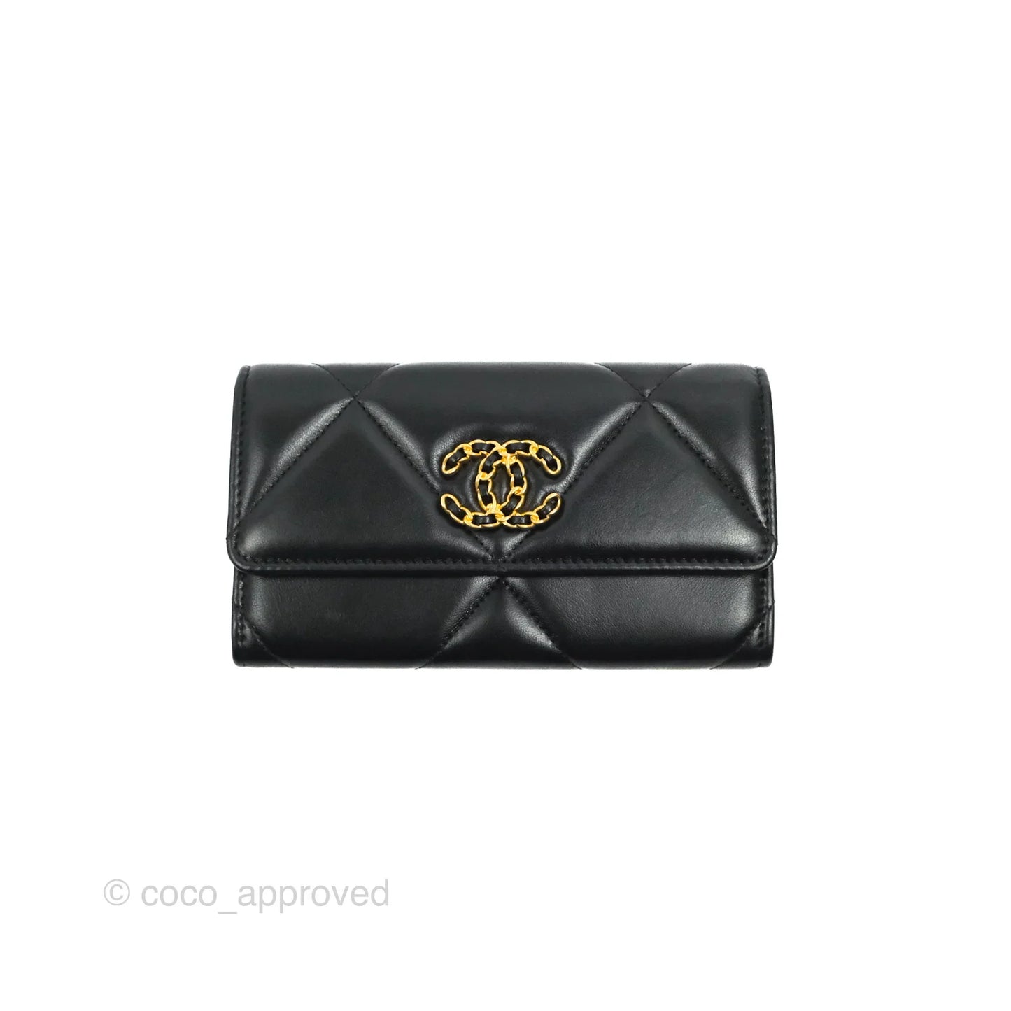 Chanel Quilted 19 Flap Wallet Black Lambskin