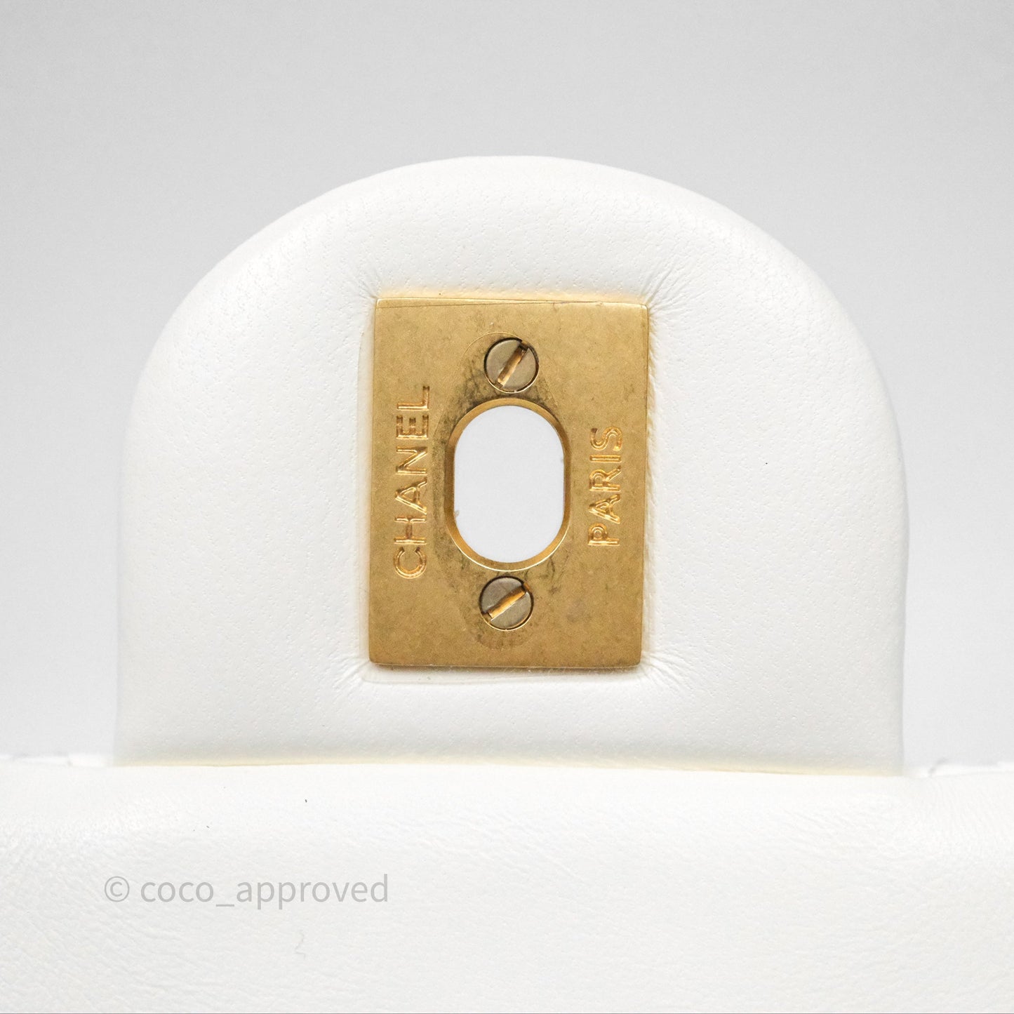 Chanel Mini Rectangular Pearl Crush Quilted White Lambskin Aged Gold Hardware