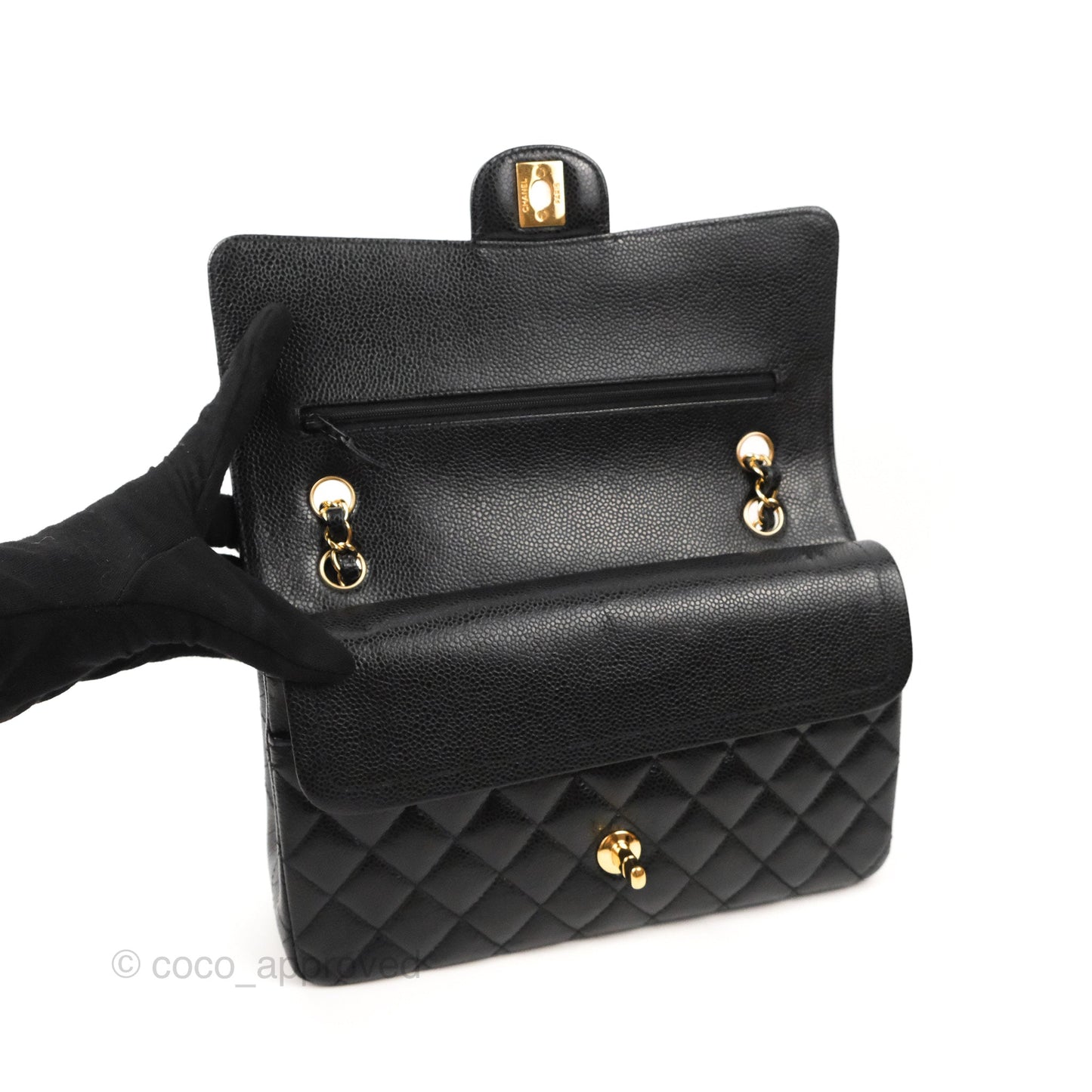 Chanel Classic M/L Medium Flap Quilted Black Caviar Gold Hardware