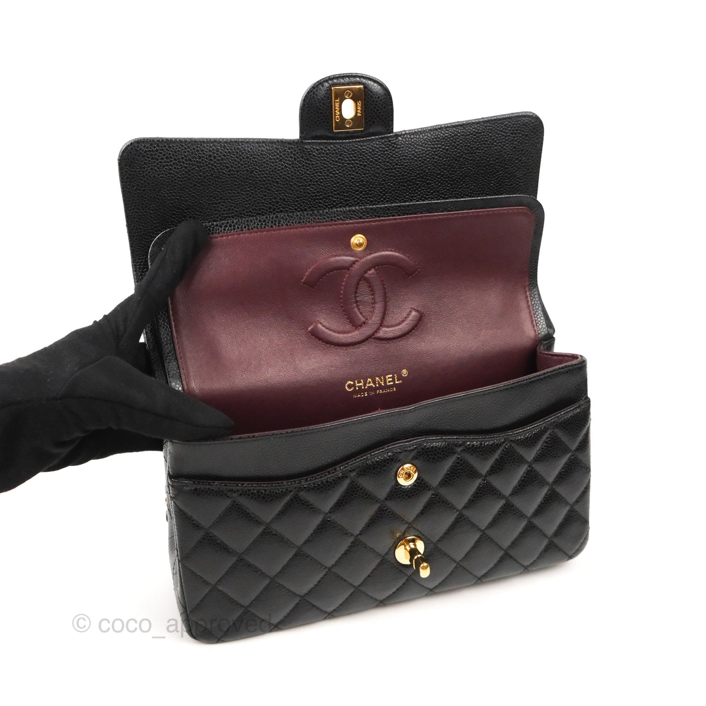 Chanel Classic M/L Medium Flap Quilted Black Caviar Gold Hardware