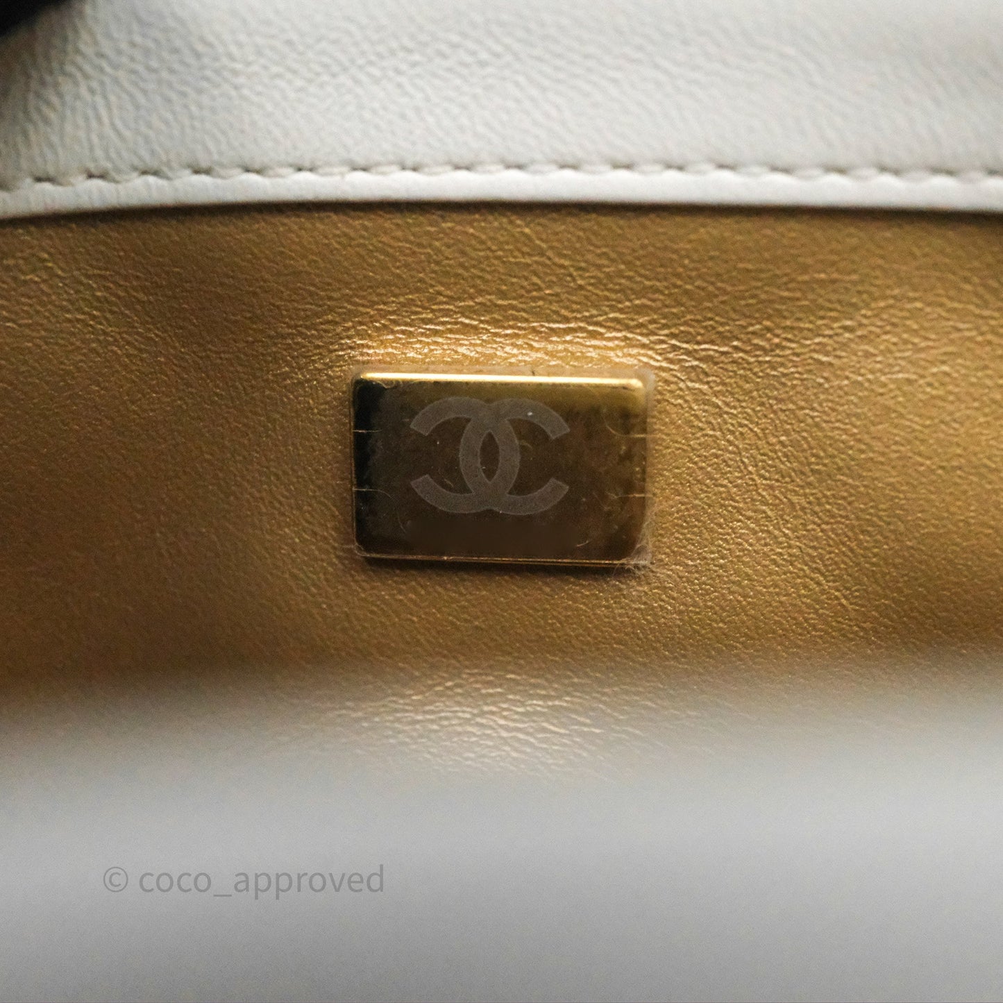 Chanel Mini Rectangular Pearl Crush Quilted White Lambskin Aged Gold Hardware