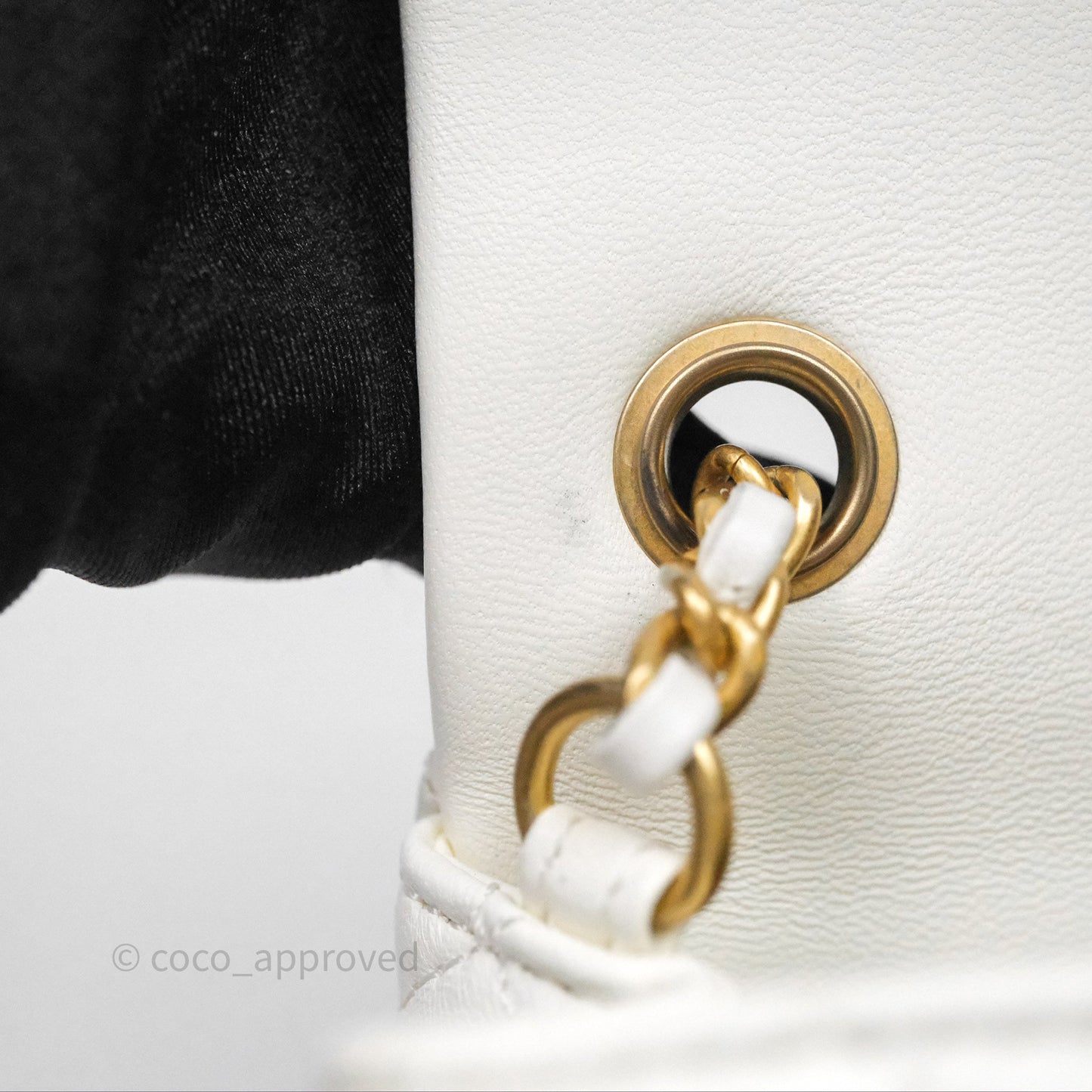 Chanel Mini Rectangular Pearl Crush Quilted White Lambskin Aged Gold Hardware