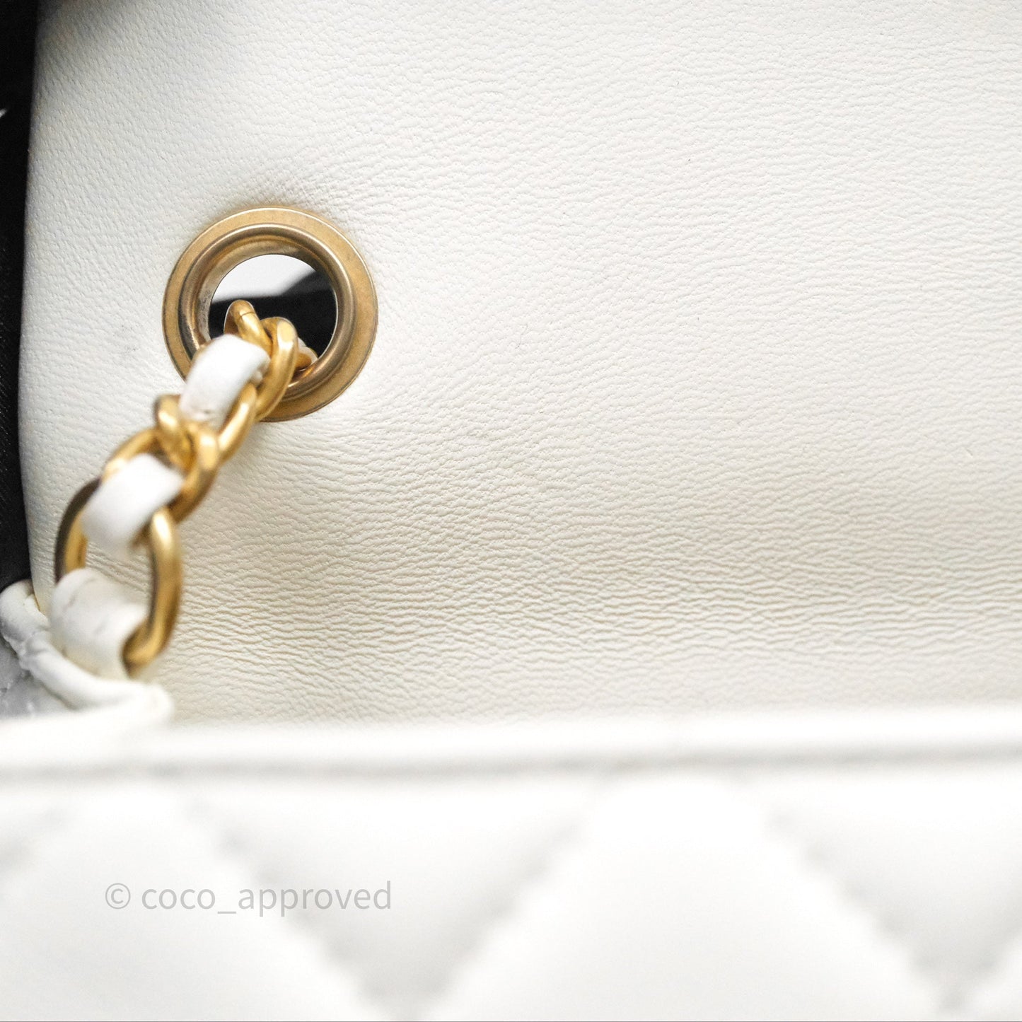 Chanel Mini Rectangular Pearl Crush Quilted White Lambskin Aged Gold Hardware
