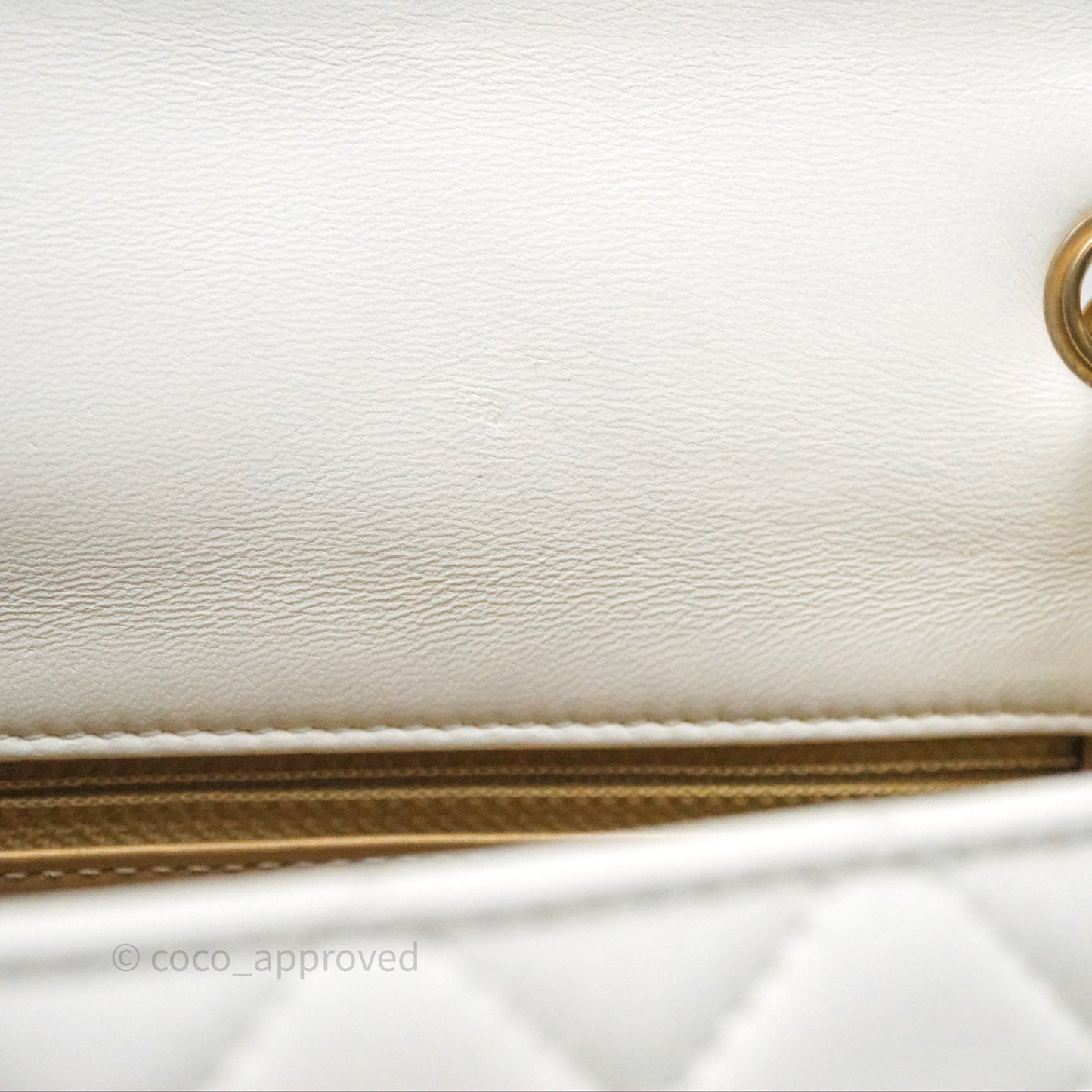 Chanel Mini Rectangular Pearl Crush Quilted White Lambskin Aged Gold Hardware