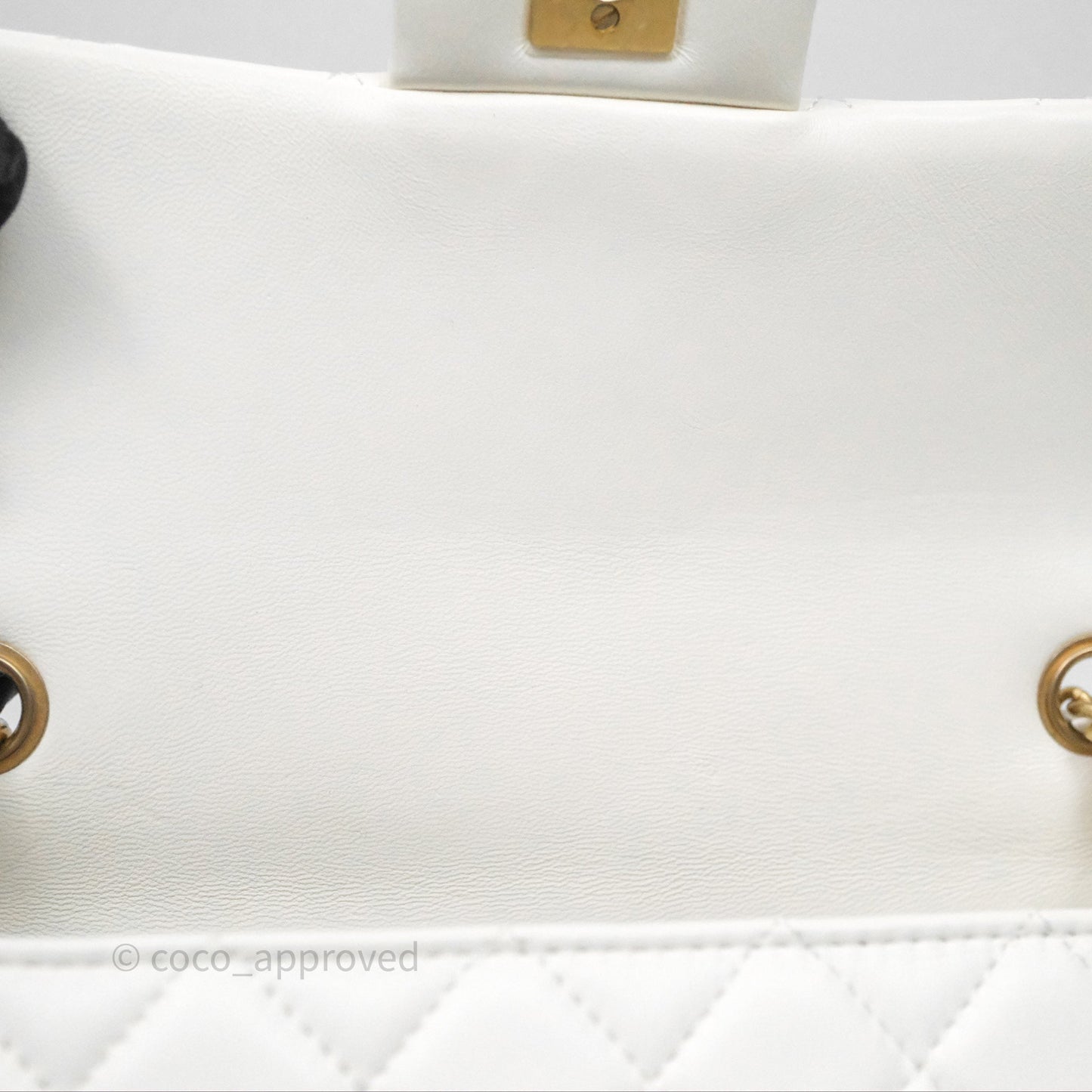 Chanel Mini Rectangular Pearl Crush Quilted White Lambskin Aged Gold Hardware