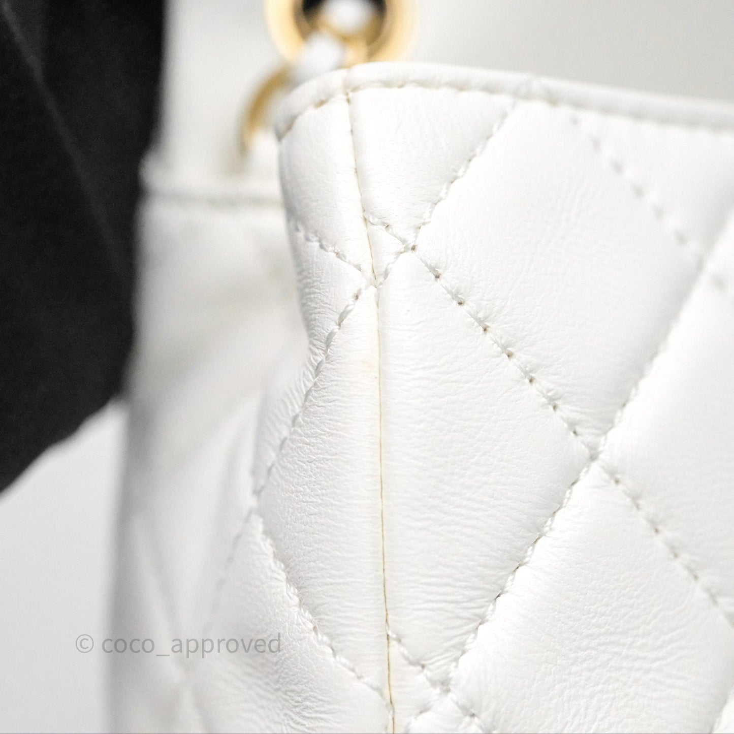 Chanel Mini Rectangular Pearl Crush Quilted White Lambskin Aged Gold Hardware