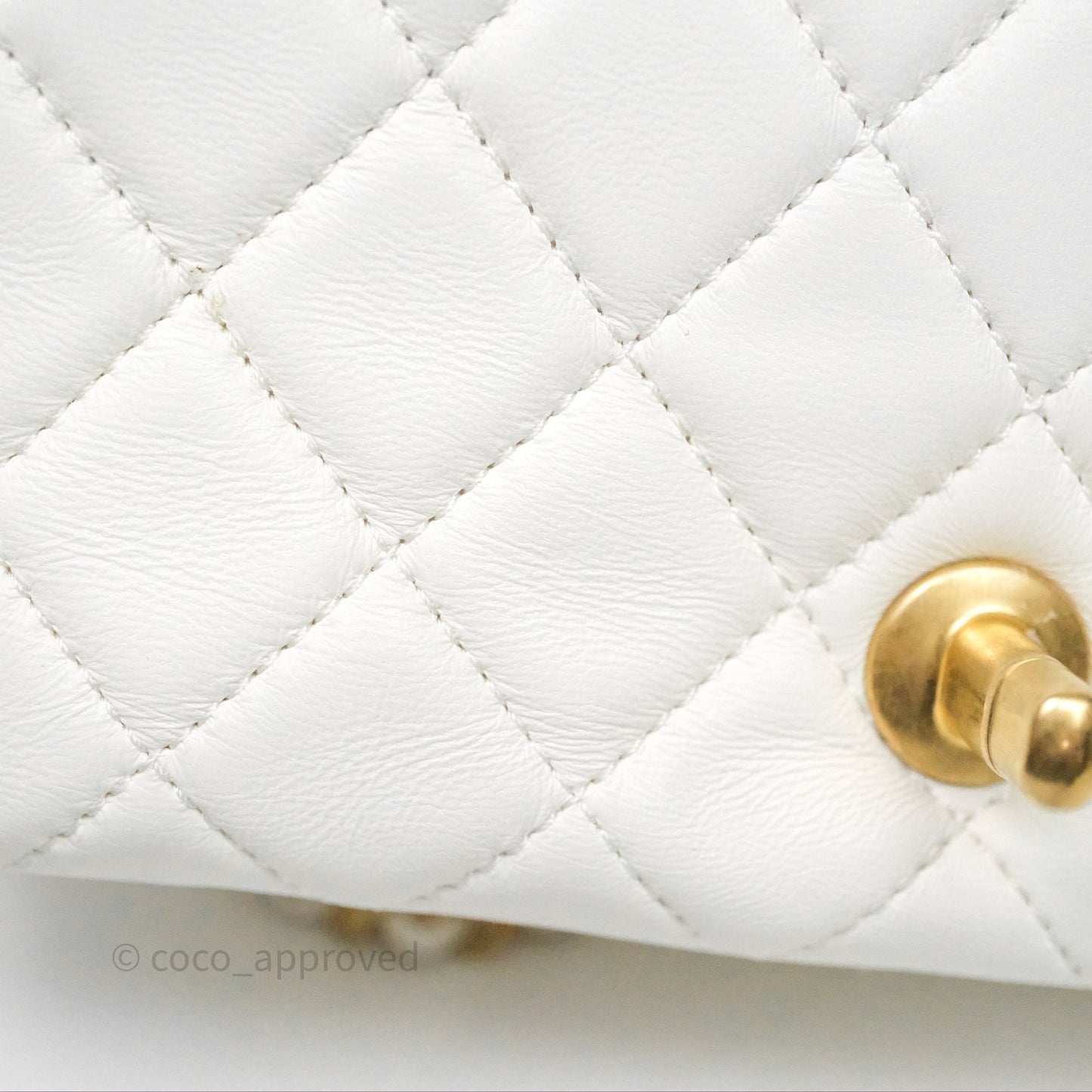 Chanel Mini Rectangular Pearl Crush Quilted White Lambskin Aged Gold Hardware