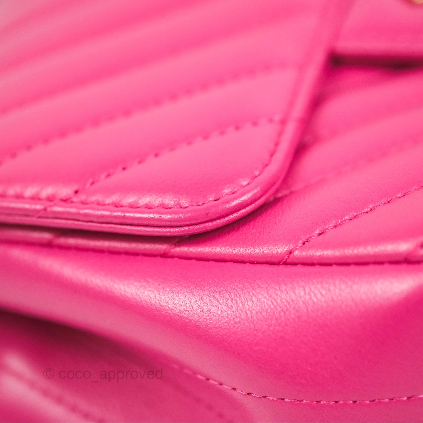 Chanel Chevron Mini Square Flap Pink Lambskin Gold Hardware