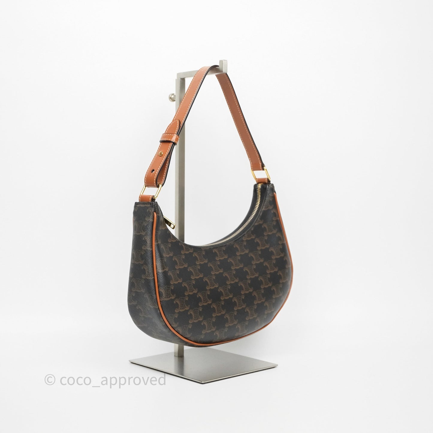Celine Ava Bag In Triomphe Canvas Calfskin Tan