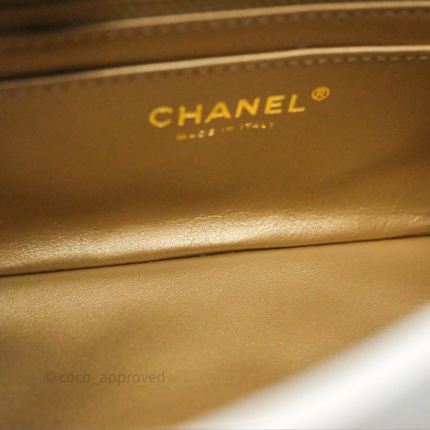 Chanel Mini Rectangular Pearl Crush Quilted White Lambskin Aged Gold Hardware