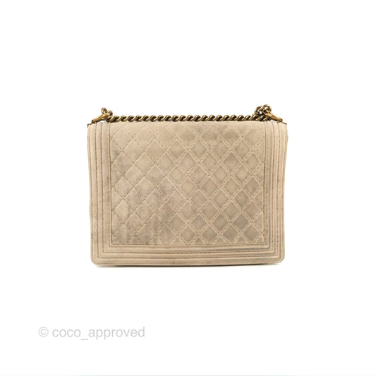 Chanel Boy Flap Bag Quilted Distressed Suede Large