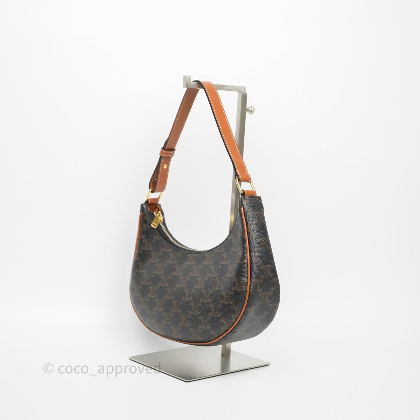 Celine Ava Bag In Triomphe Canvas Calfskin Tan