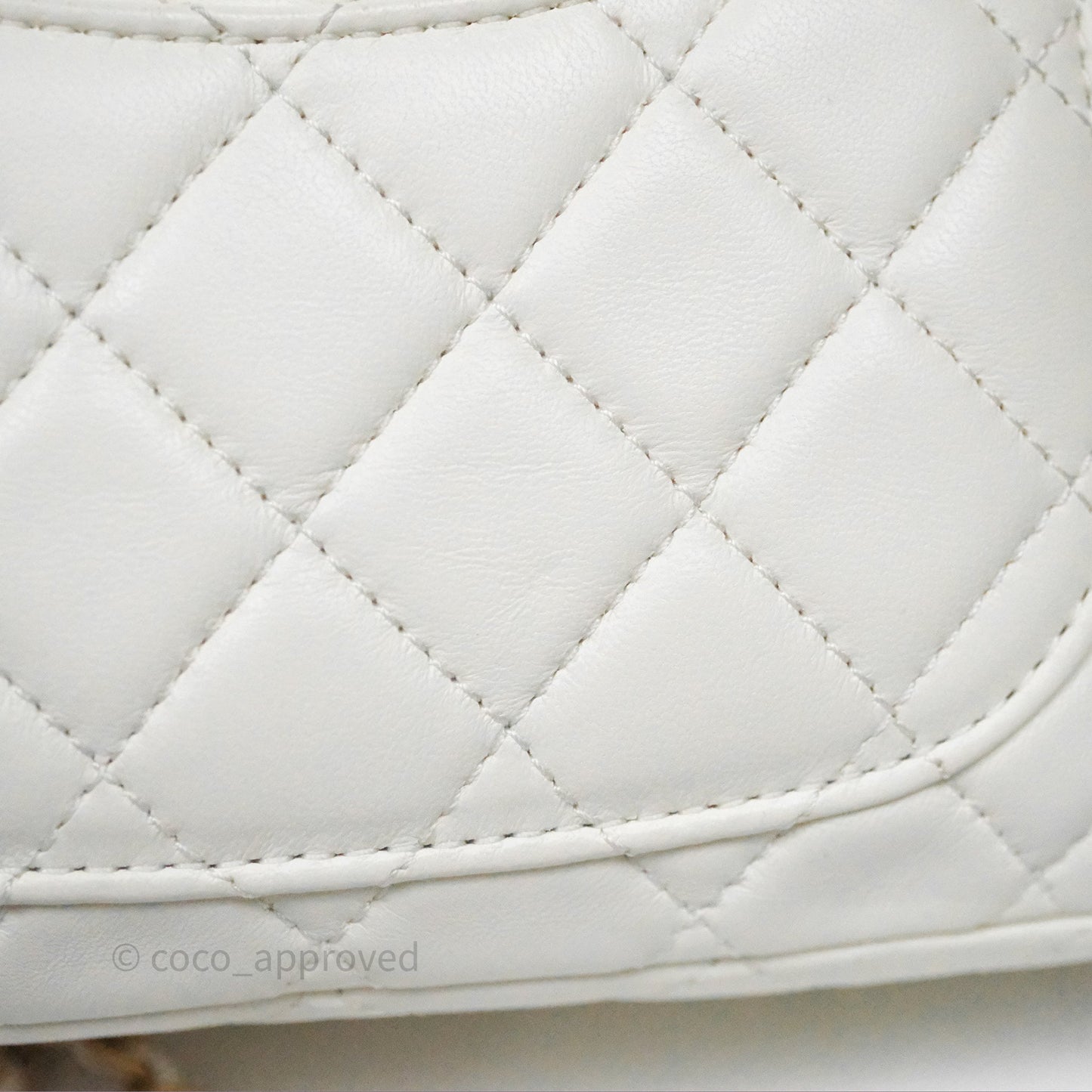 Chanel Mini Rectangular Pearl Crush Quilted White Lambskin Aged Gold Hardware