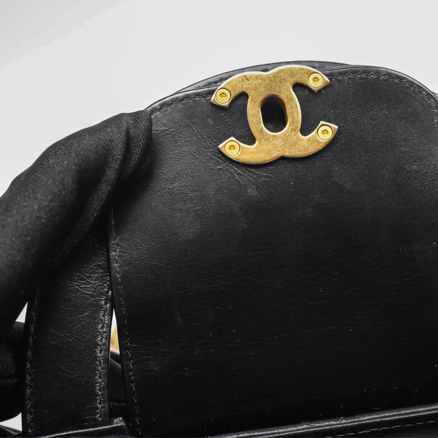 Chanel Kelly Bag Quilted Black Shiny Crumpled Calfskin Aged Gold Hardware
