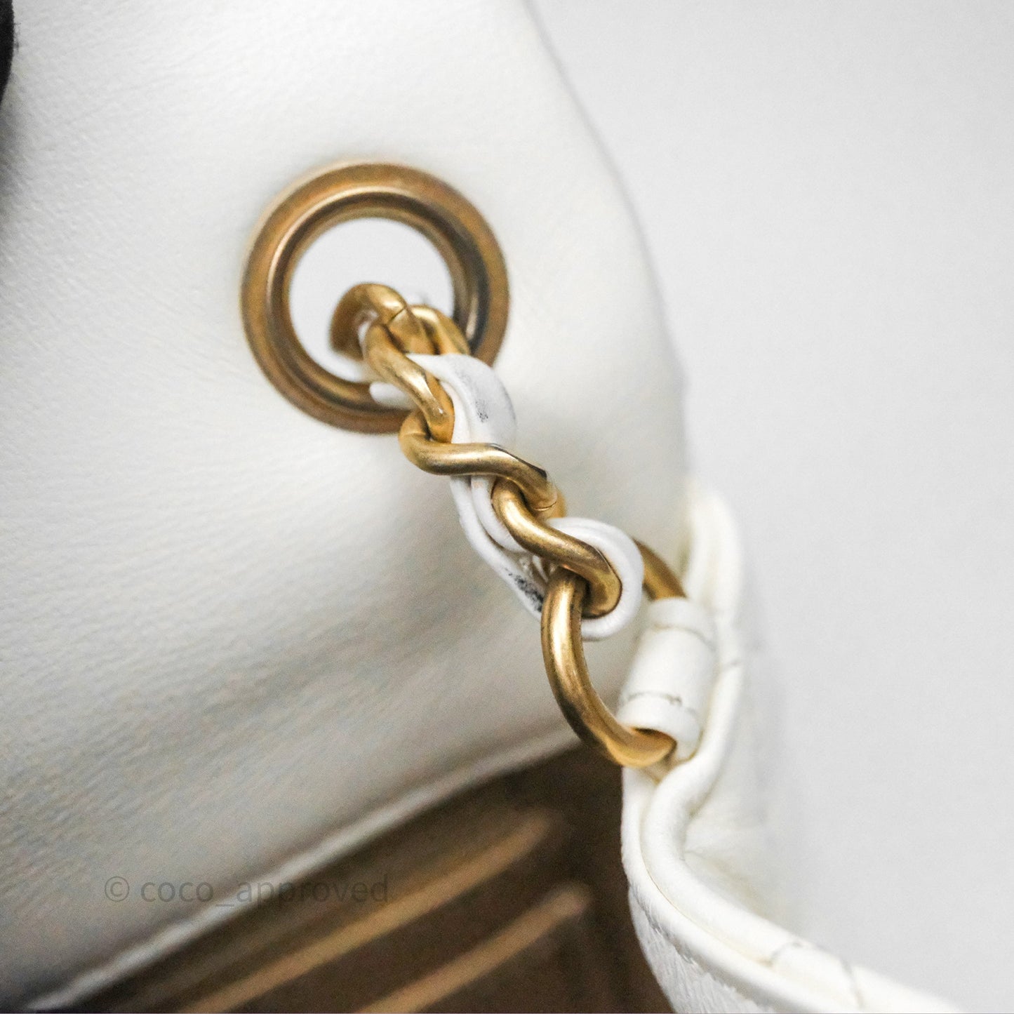Chanel Mini Rectangular Pearl Crush Quilted White Lambskin Aged Gold Hardware