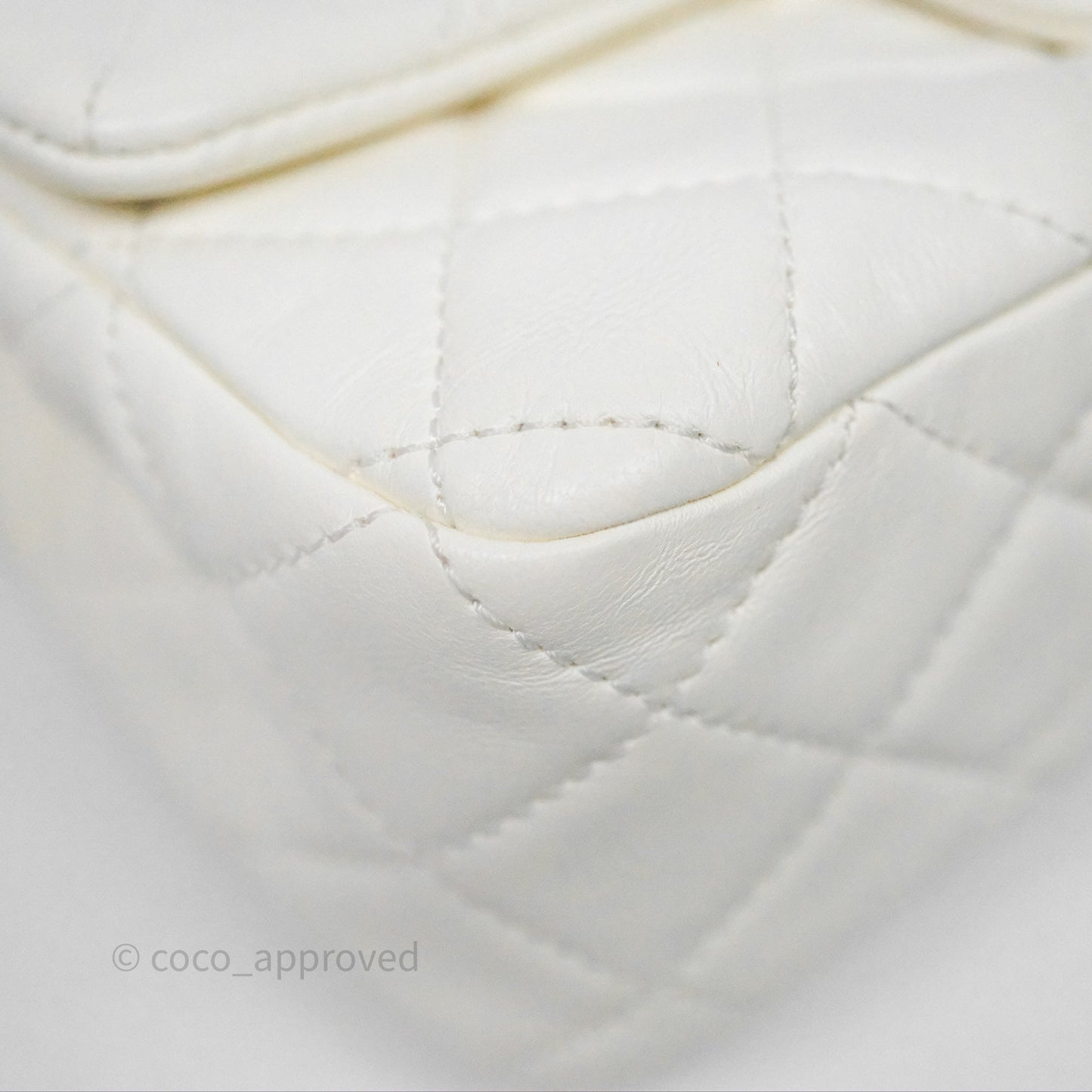 Chanel Mini Rectangular Pearl Crush Quilted White Lambskin Aged Gold Hardware