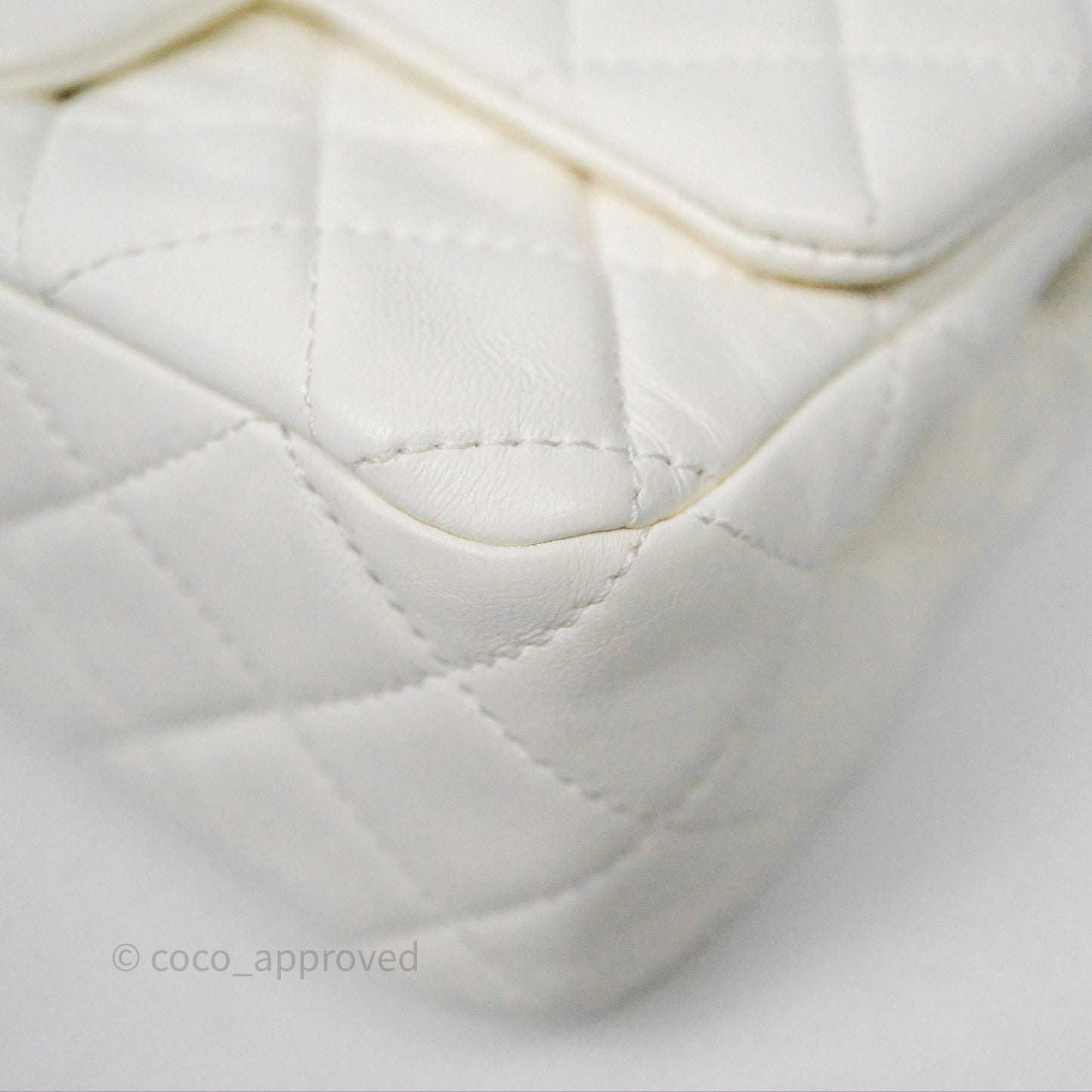 Chanel Mini Rectangular Pearl Crush Quilted White Lambskin Aged Gold Hardware