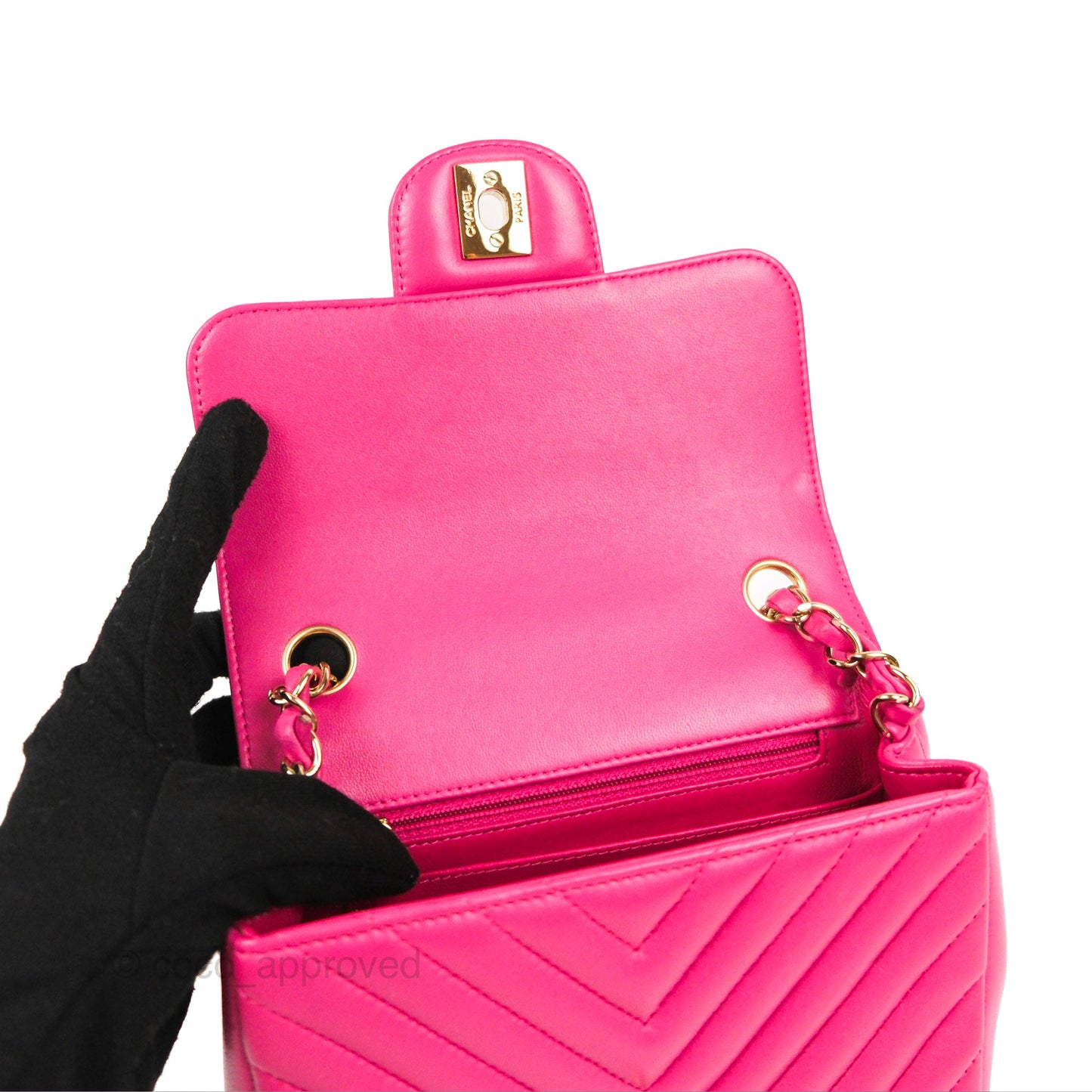 Chanel Chevron Mini Square Flap Pink Lambskin Gold Hardware