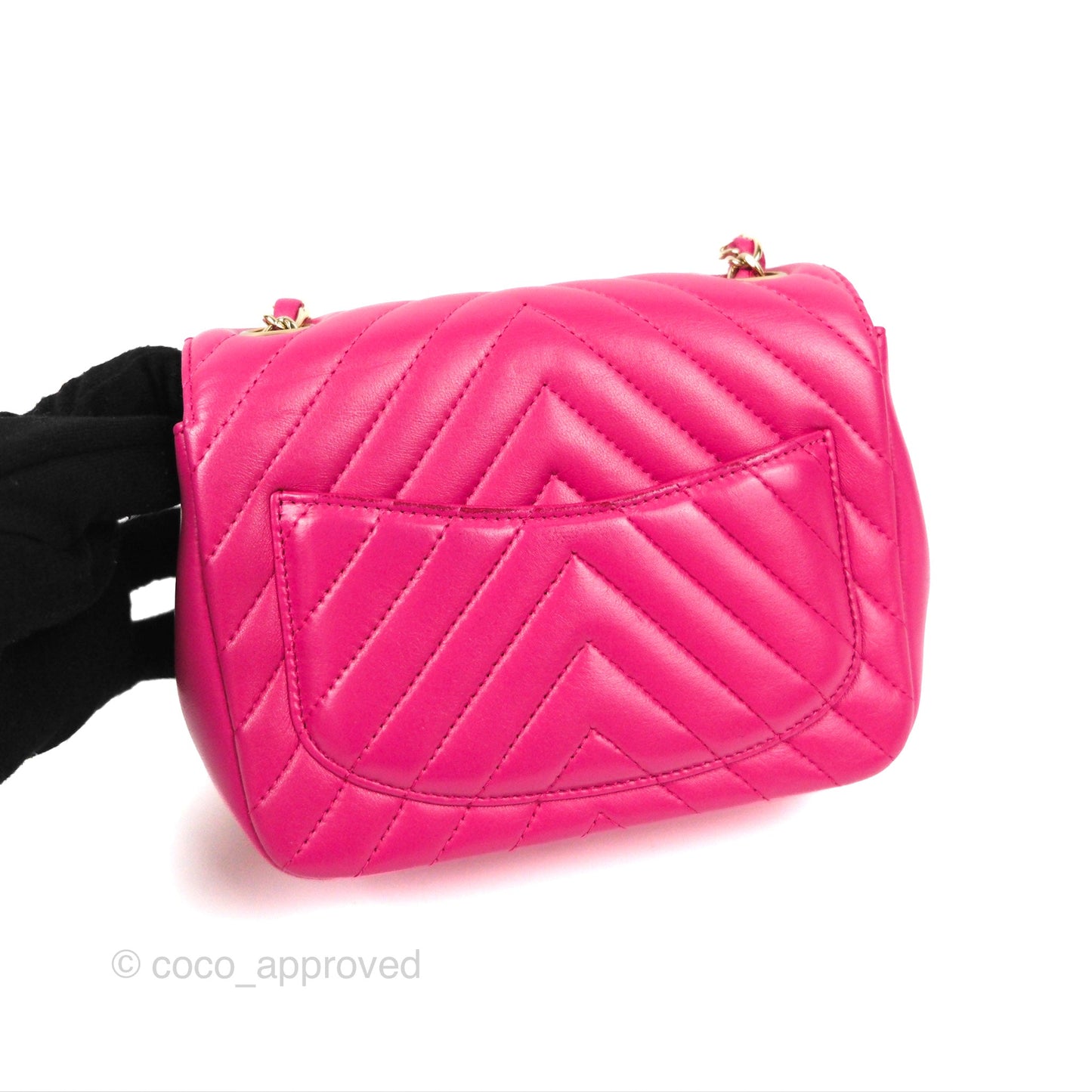 Chanel Chevron Mini Square Flap Pink Lambskin Gold Hardware