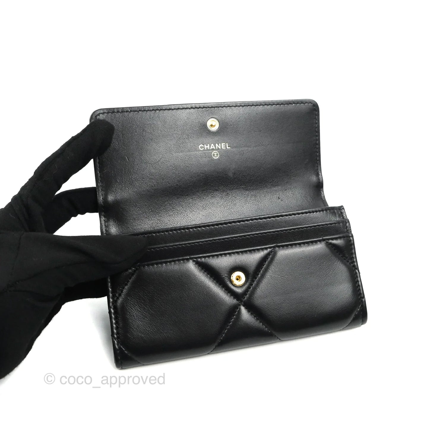 Chanel Quilted 19 Flap Wallet Black Lambskin