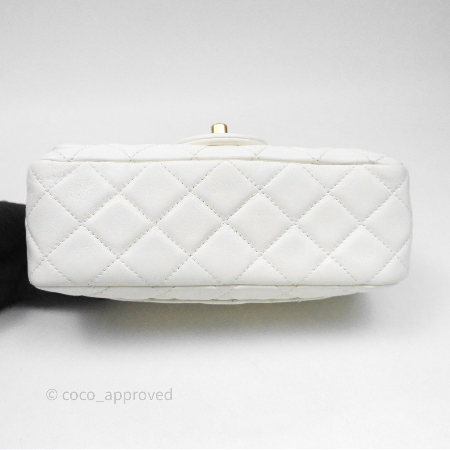 Chanel Mini Rectangular Pearl Crush Quilted White Lambskin Aged Gold Hardware