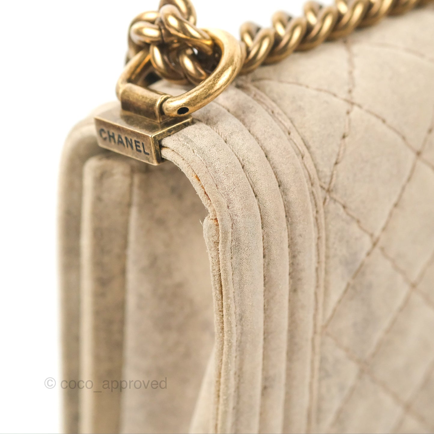 Chanel Boy Flap Bag Quilted Distressed Suede Large