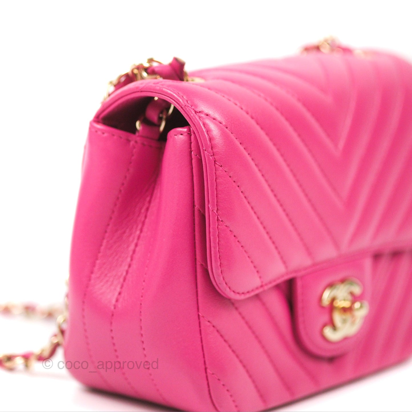 Chanel Chevron Mini Square Flap Pink Lambskin Gold Hardware