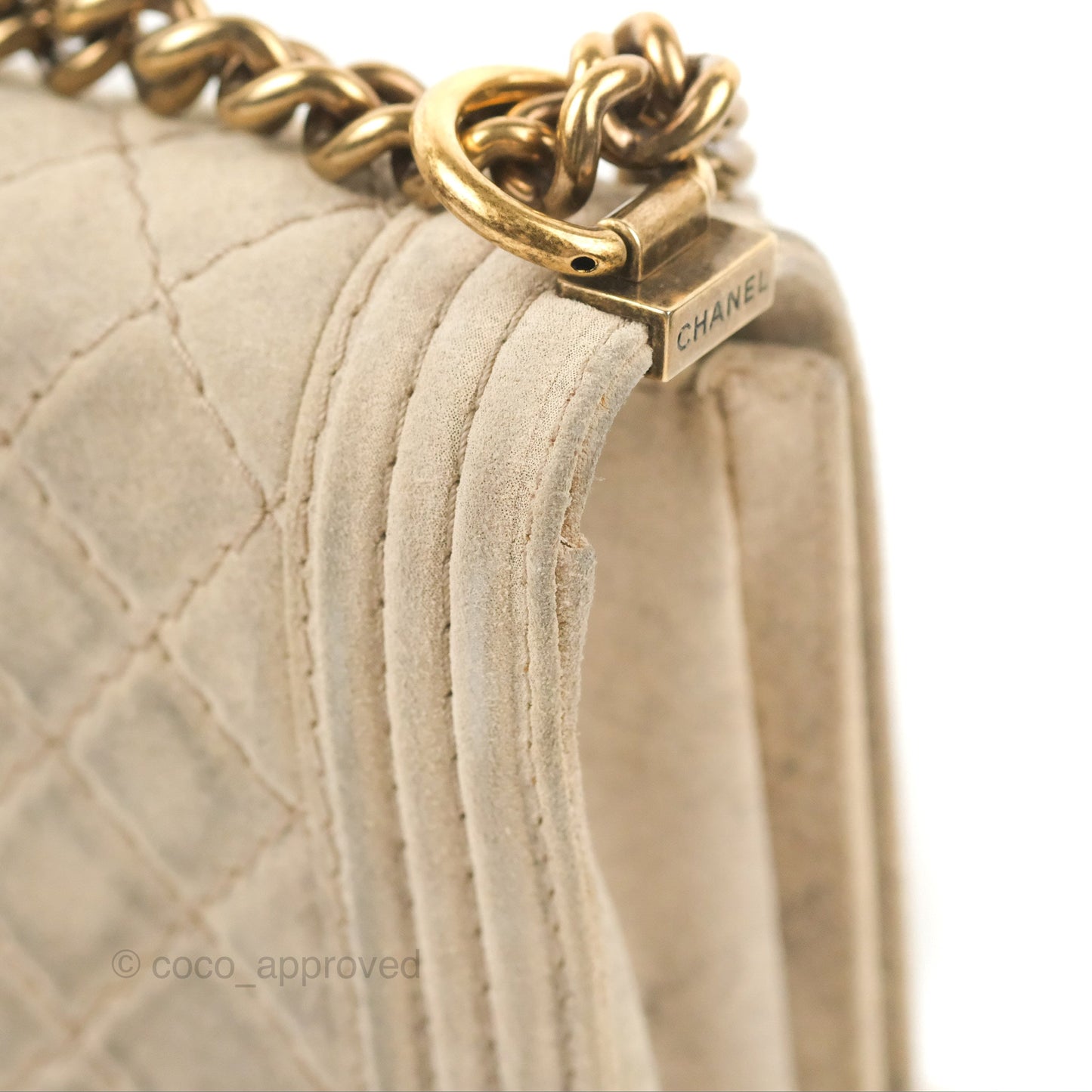 Chanel Boy Flap Bag Quilted Distressed Suede Large