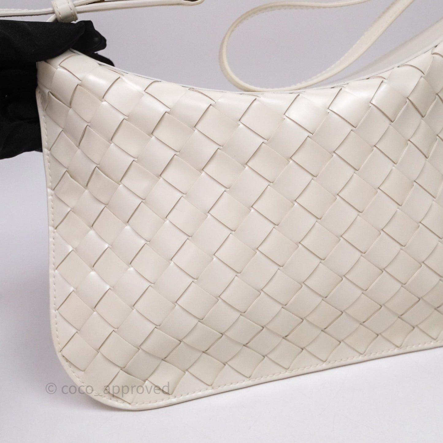 Bottega Veneta Flap Woven Leather White Shoulder Bag