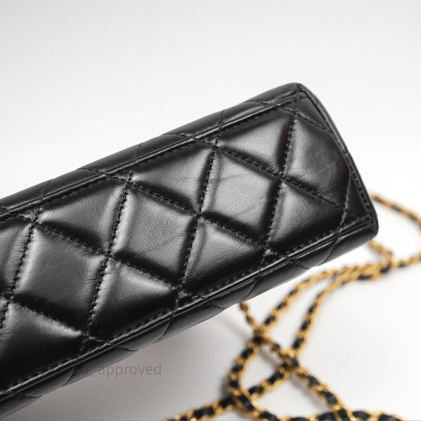 Chanel Kelly Bag Quilted Black Shiny Crumpled Calfskin Aged Gold Hardware