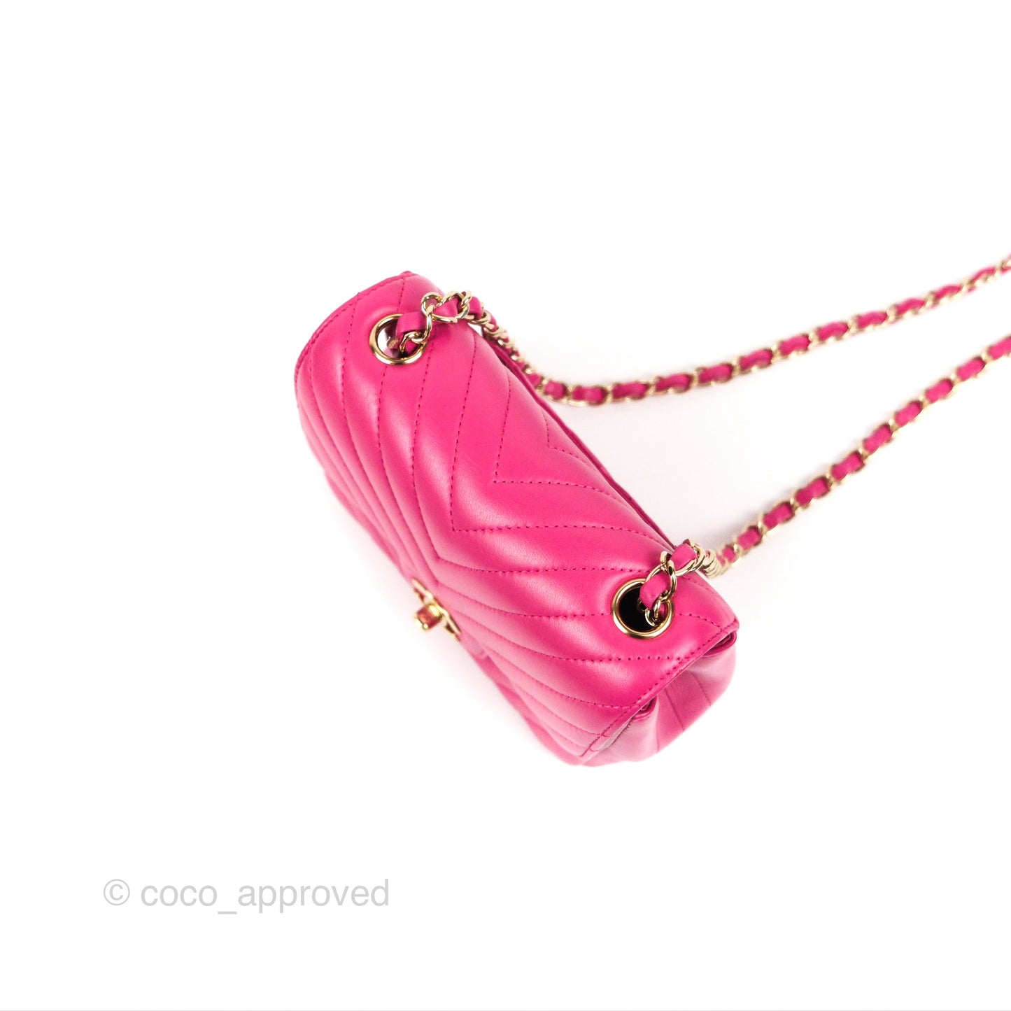 Chanel Chevron Mini Square Flap Pink Lambskin Gold Hardware