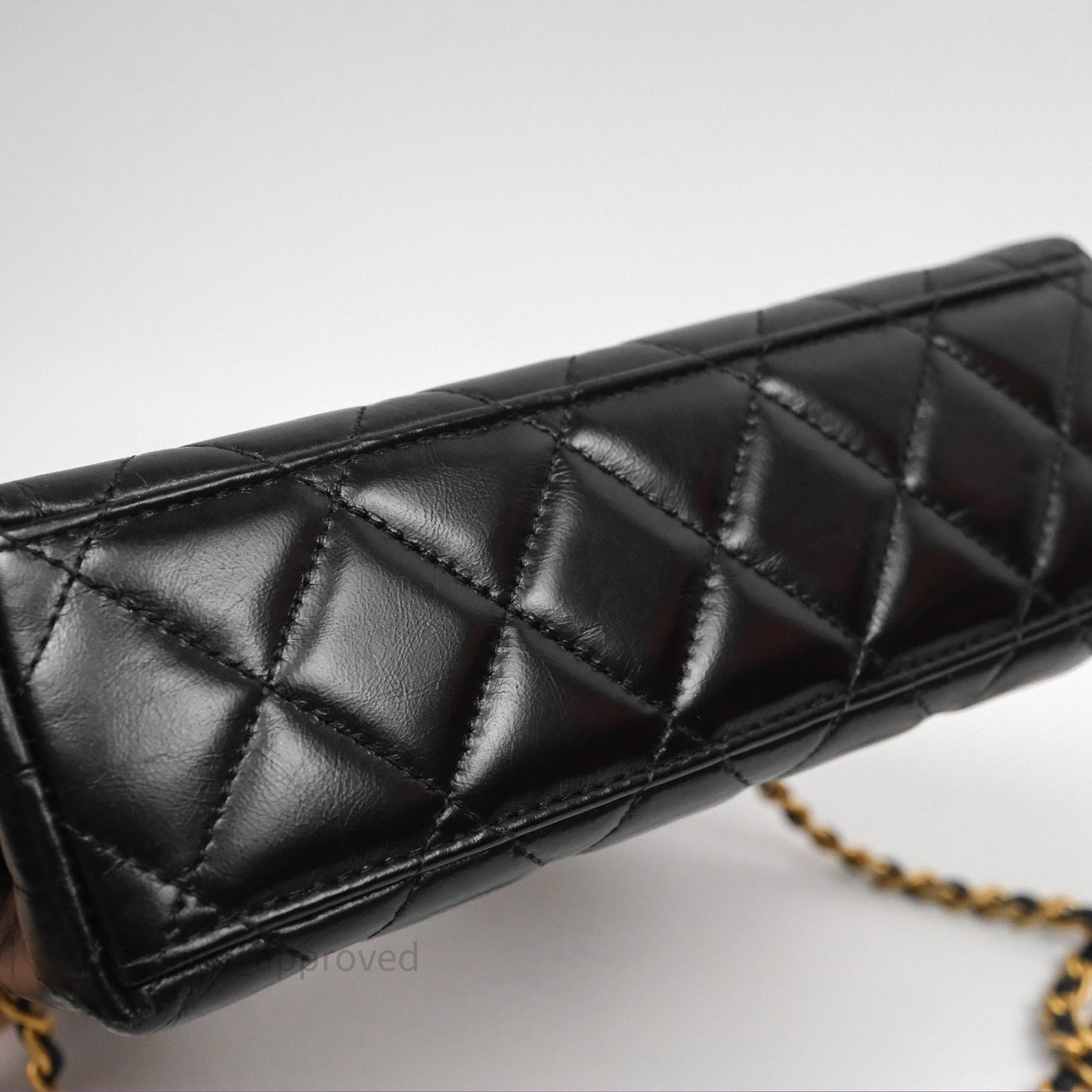Chanel Kelly Bag Quilted Black Shiny Crumpled Calfskin Aged Gold Hardware