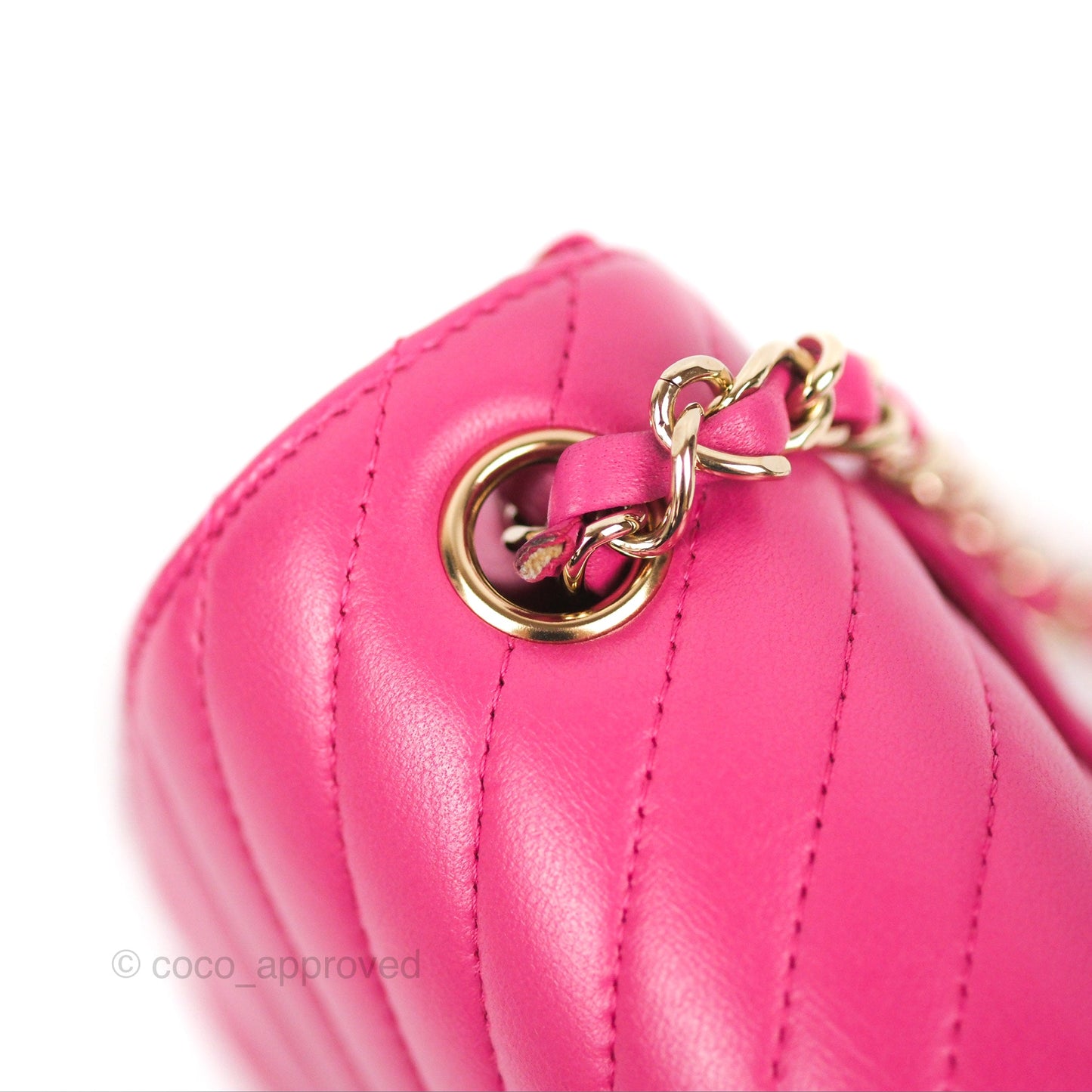 Chanel Chevron Mini Square Flap Pink Lambskin Gold Hardware