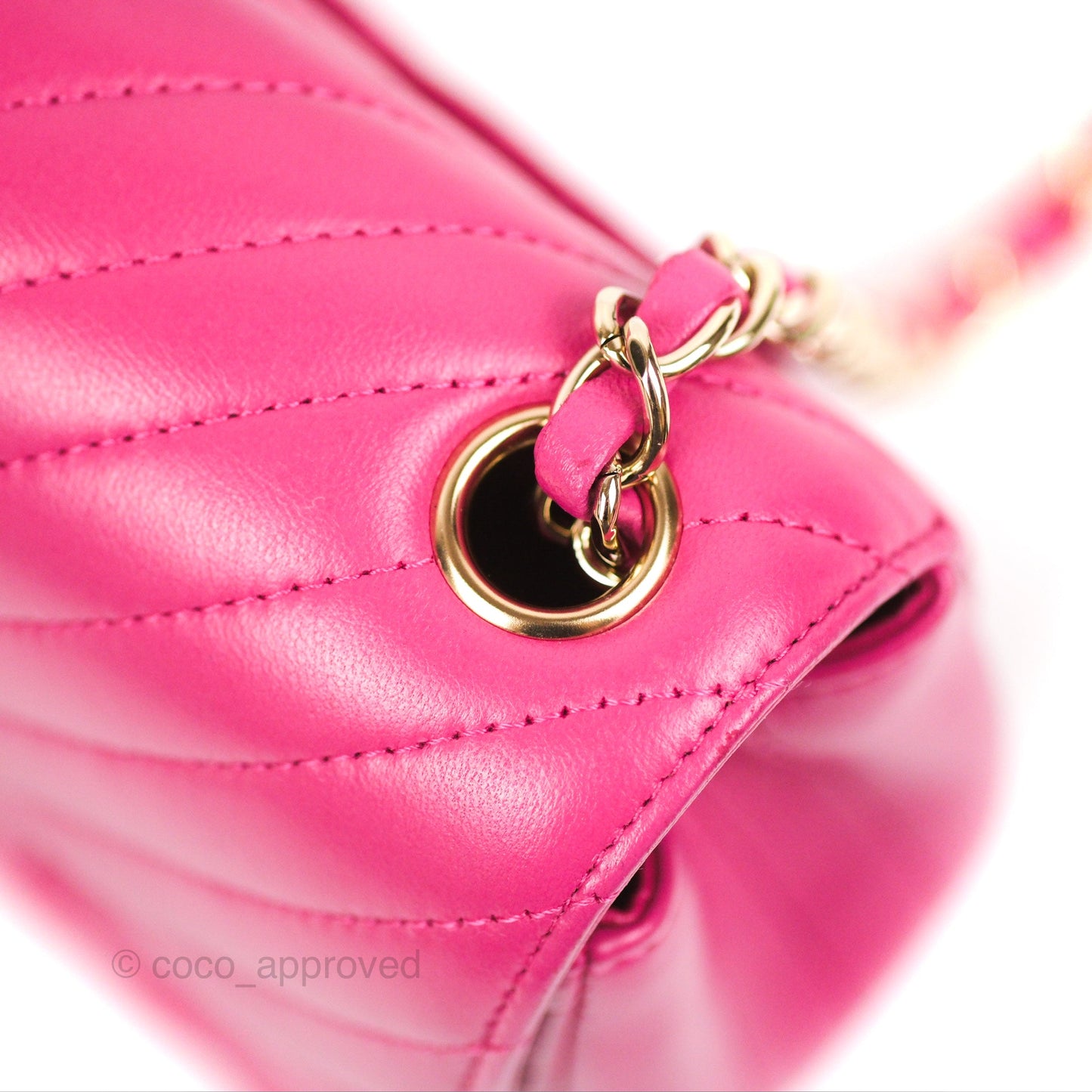 Chanel Chevron Mini Square Flap Pink Lambskin Gold Hardware